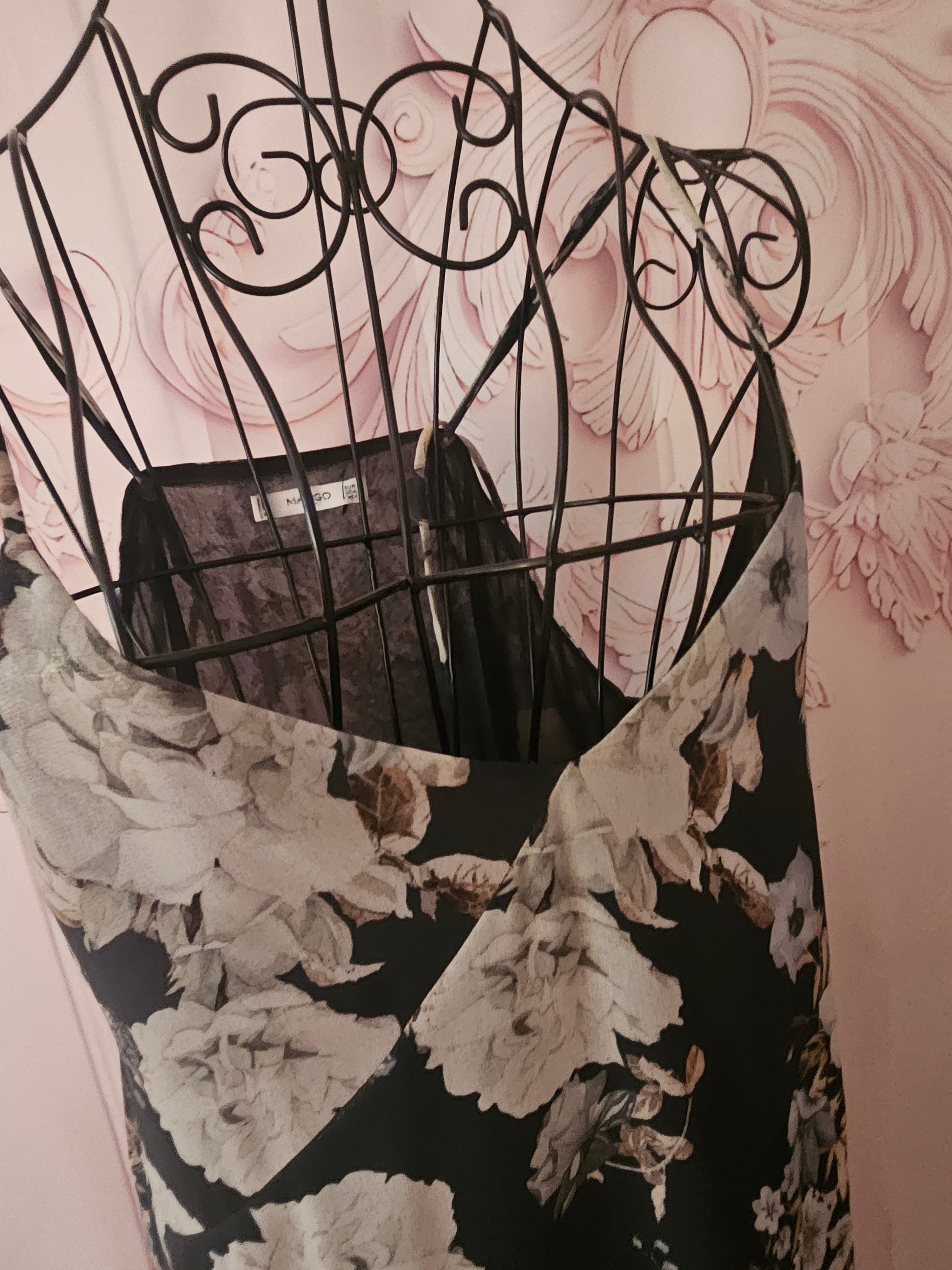 Ladies Mango Lined Floral Satin Strappy Dress