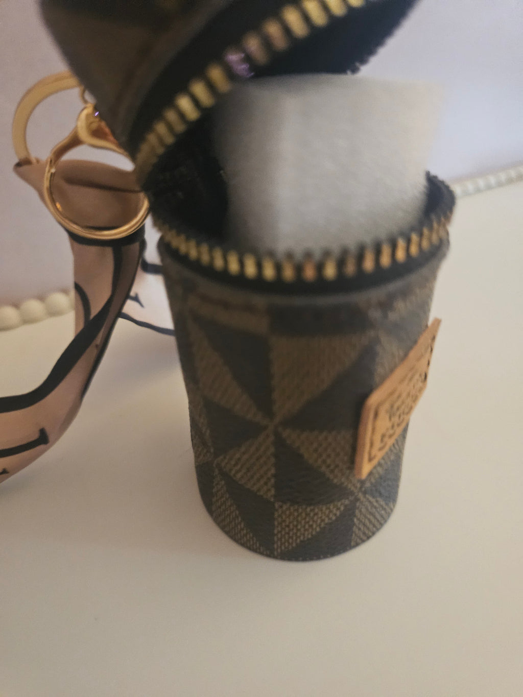 Brown Check Lipstick or Eye Holder Accessory