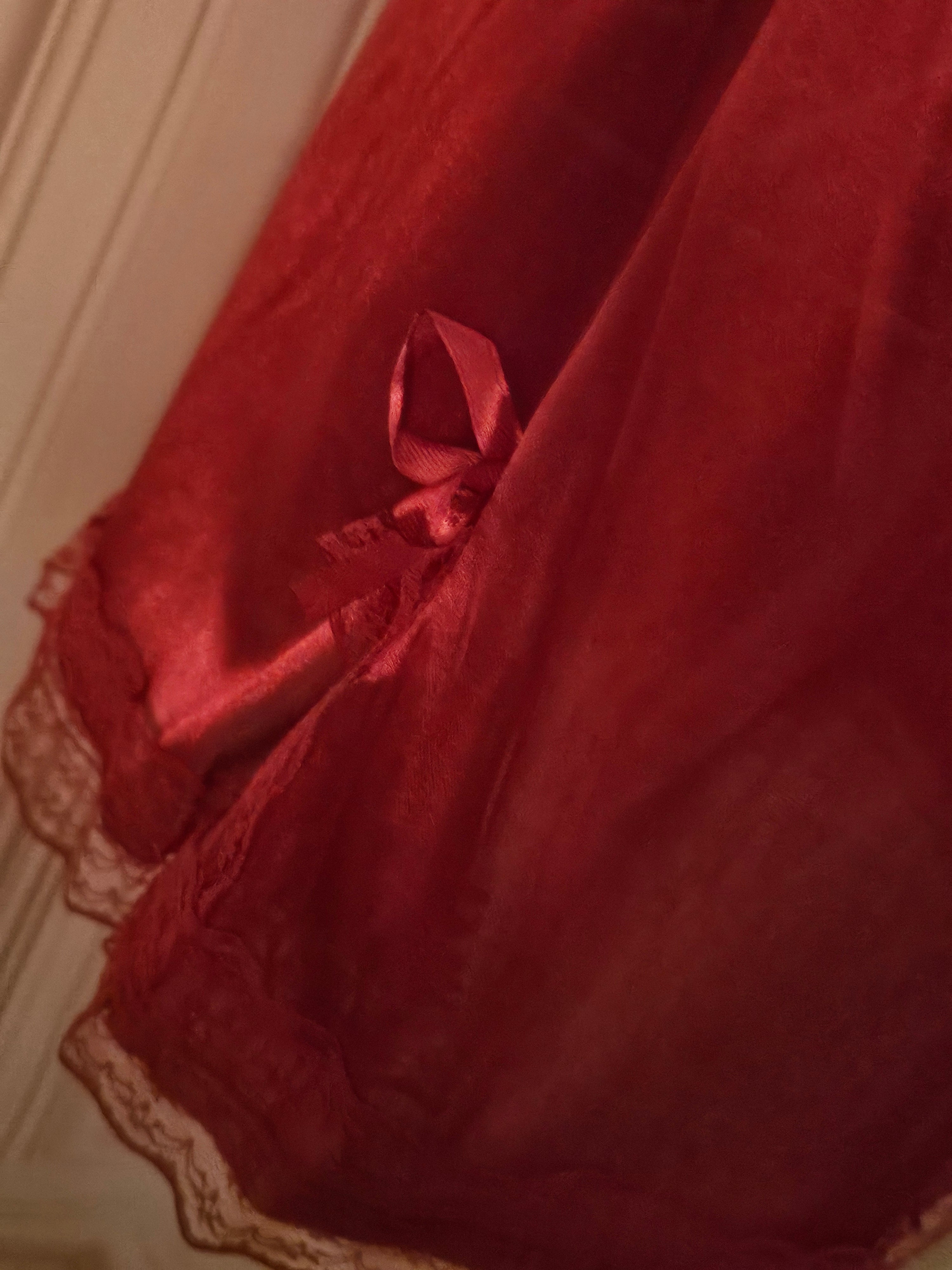 Ladies Red Satin Cami Slip with Bow Split