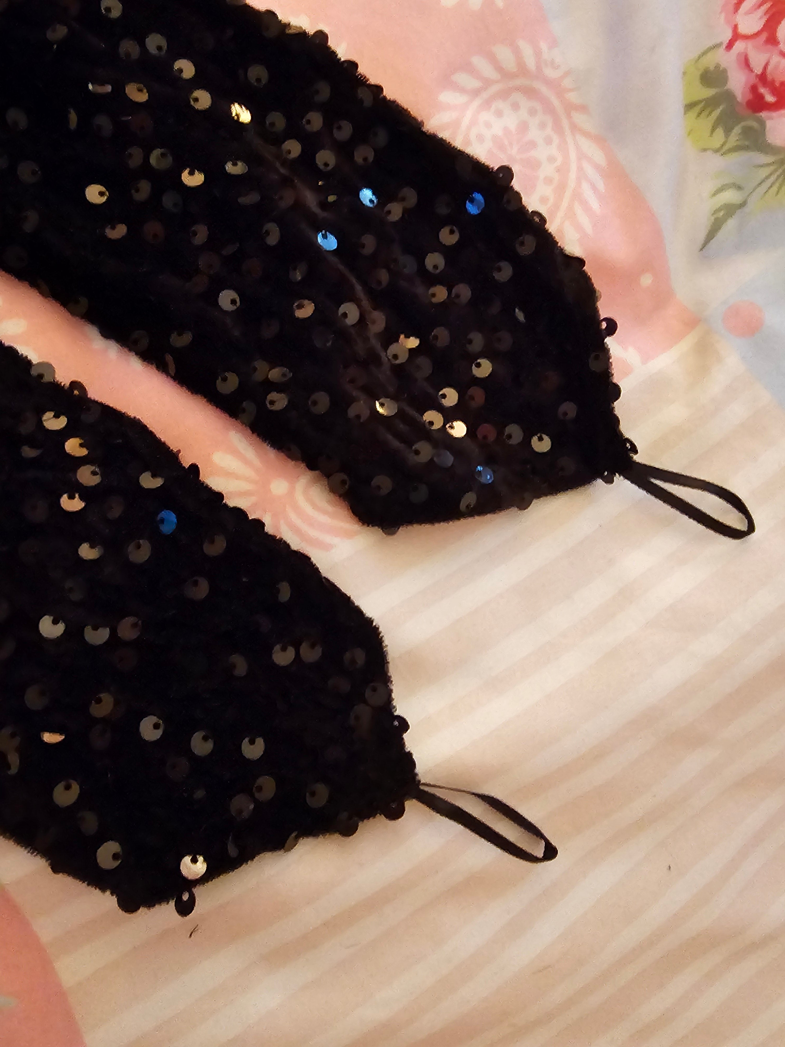 Ladies Long Sequenced Fingerless Evening Gloves