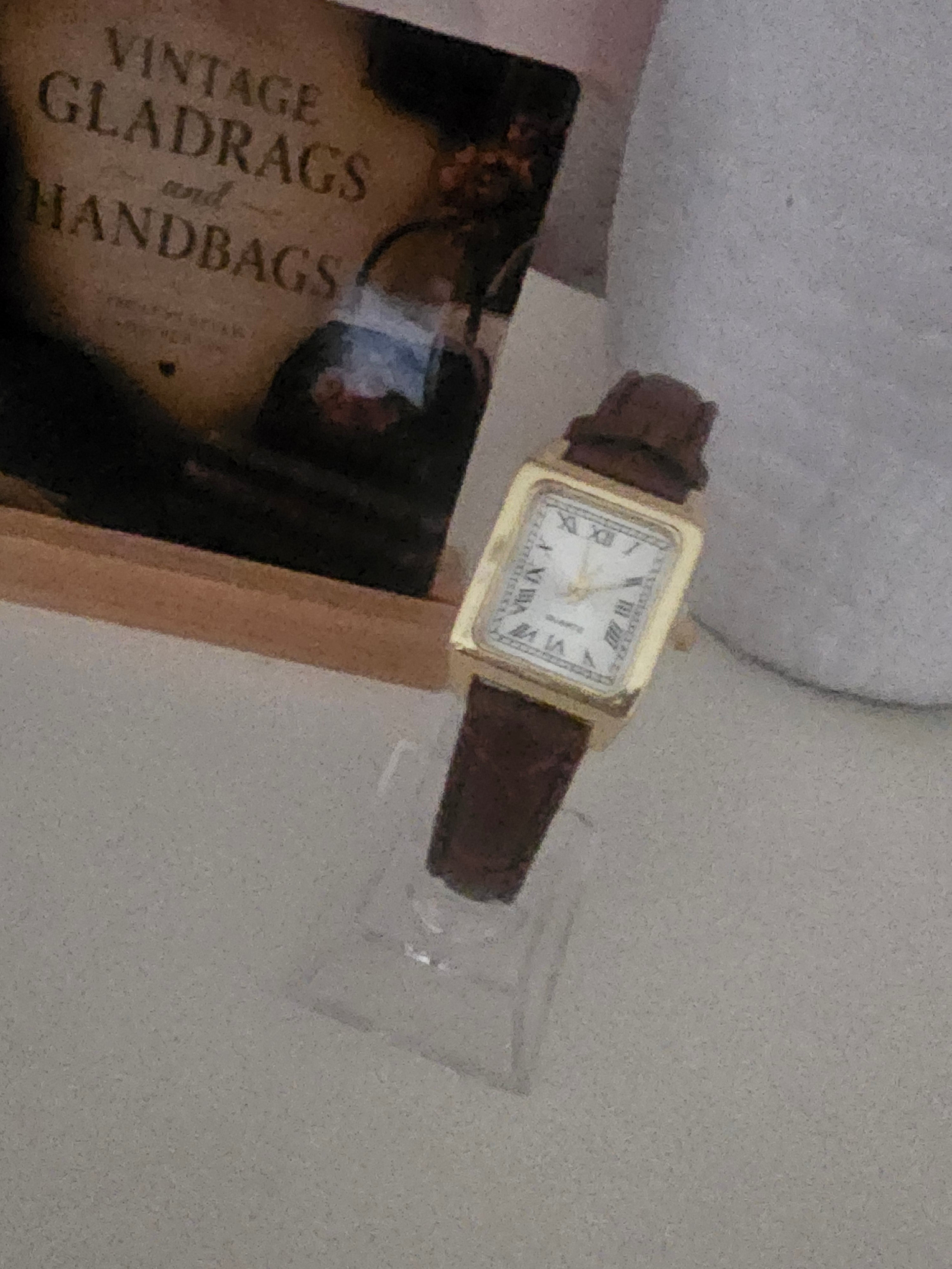 Ladies Brown Crocodile Strap with Gold Square Face Watch