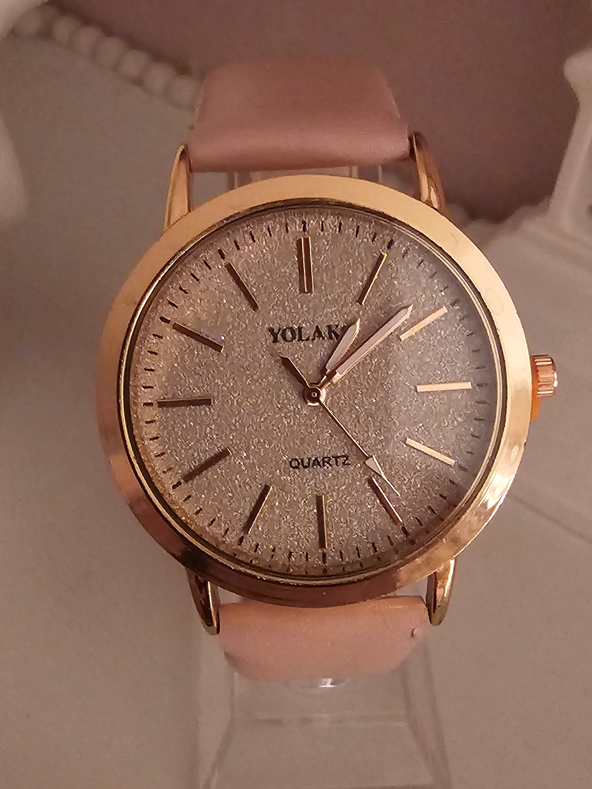 Ladies Pink with Gold Rimmed Large Faced Wristwatch
