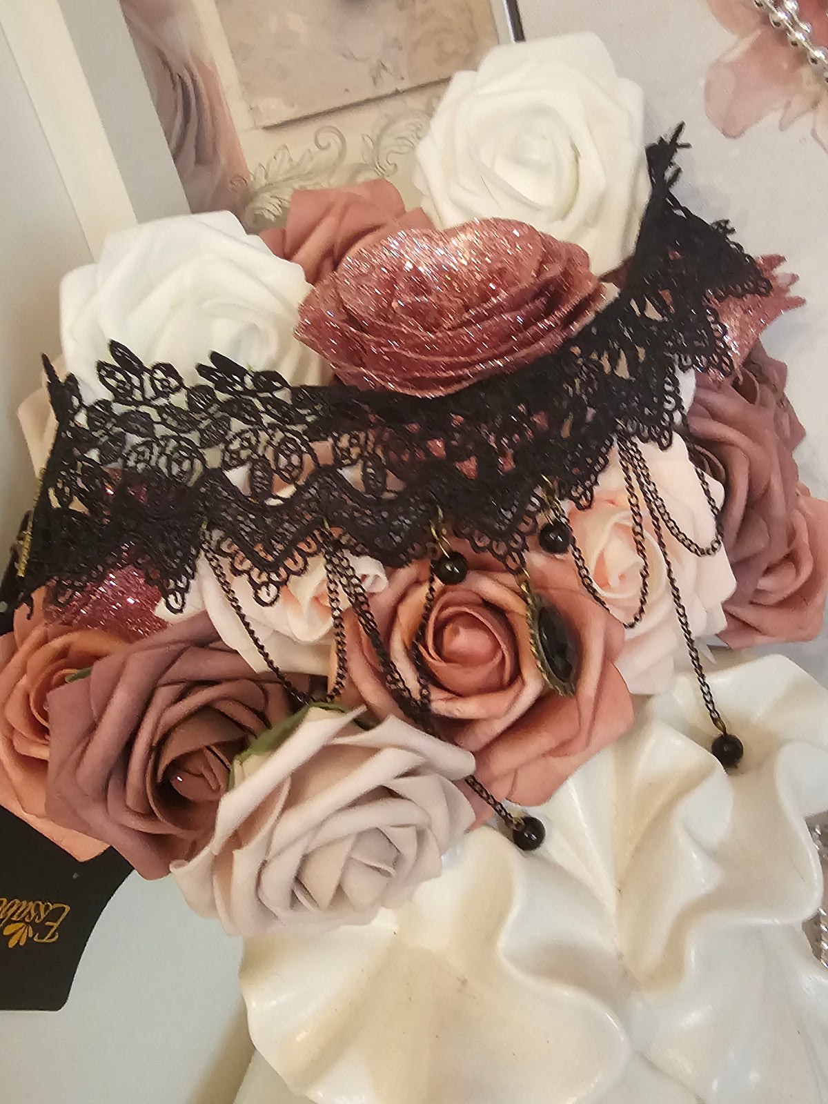 Ladies Black lacy With Jewels Choker Necklace