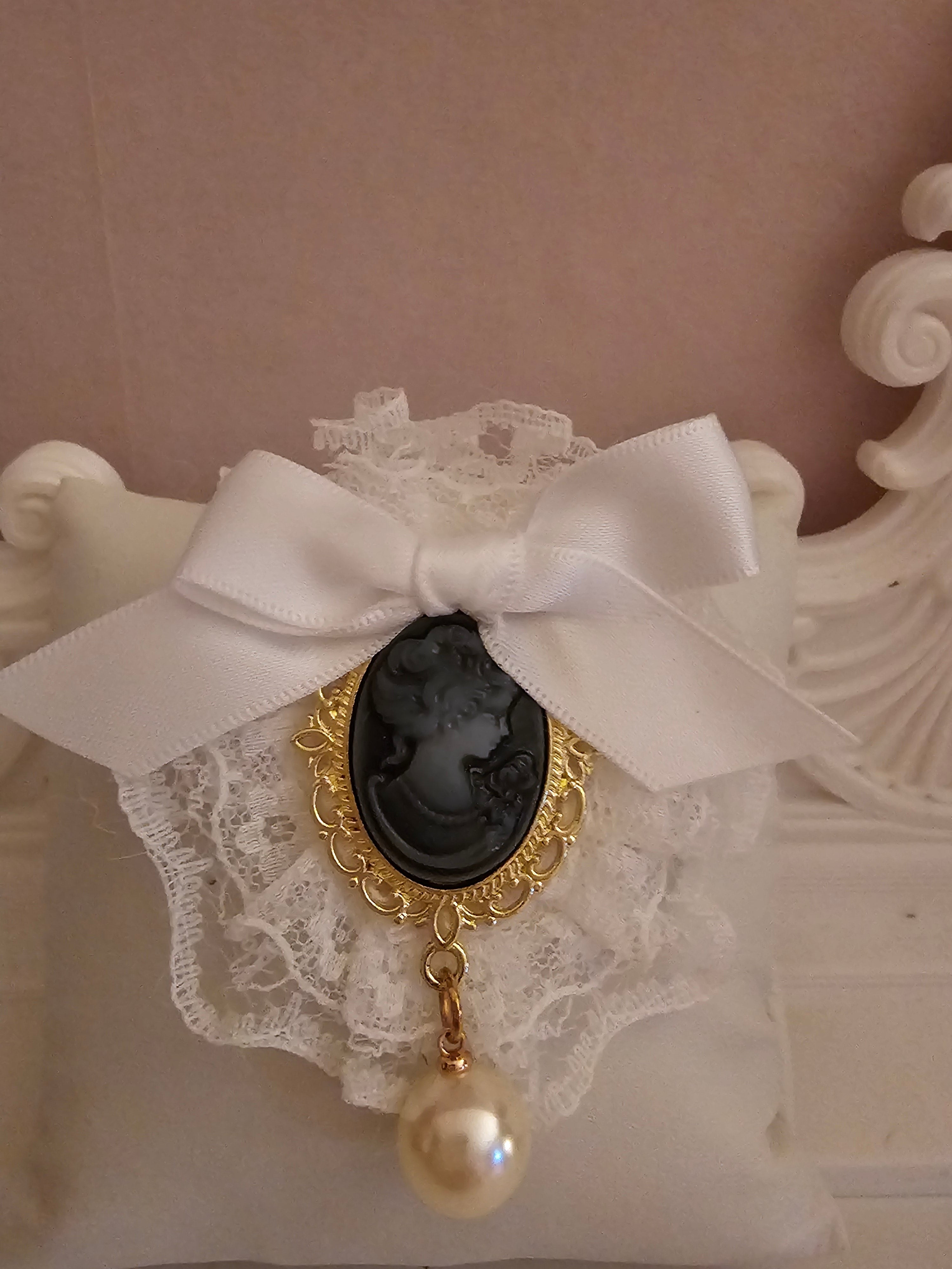 Ladies white Frilled Elegant Camero  Brooch