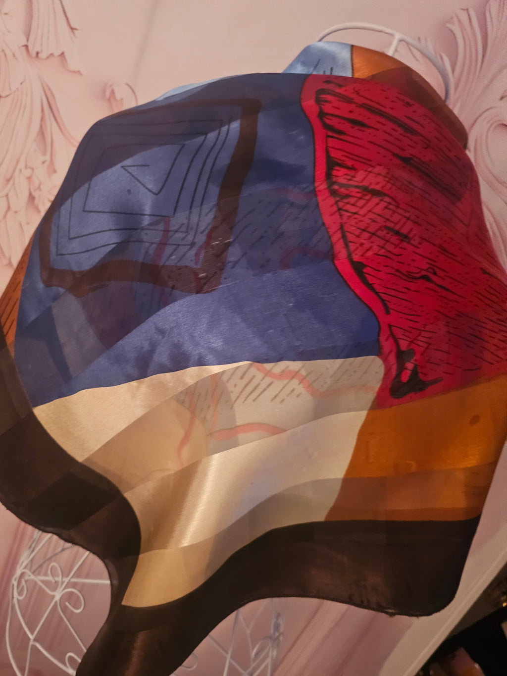 Ladies Large Multi Coloured Silk Blend Head or Neck Scarf