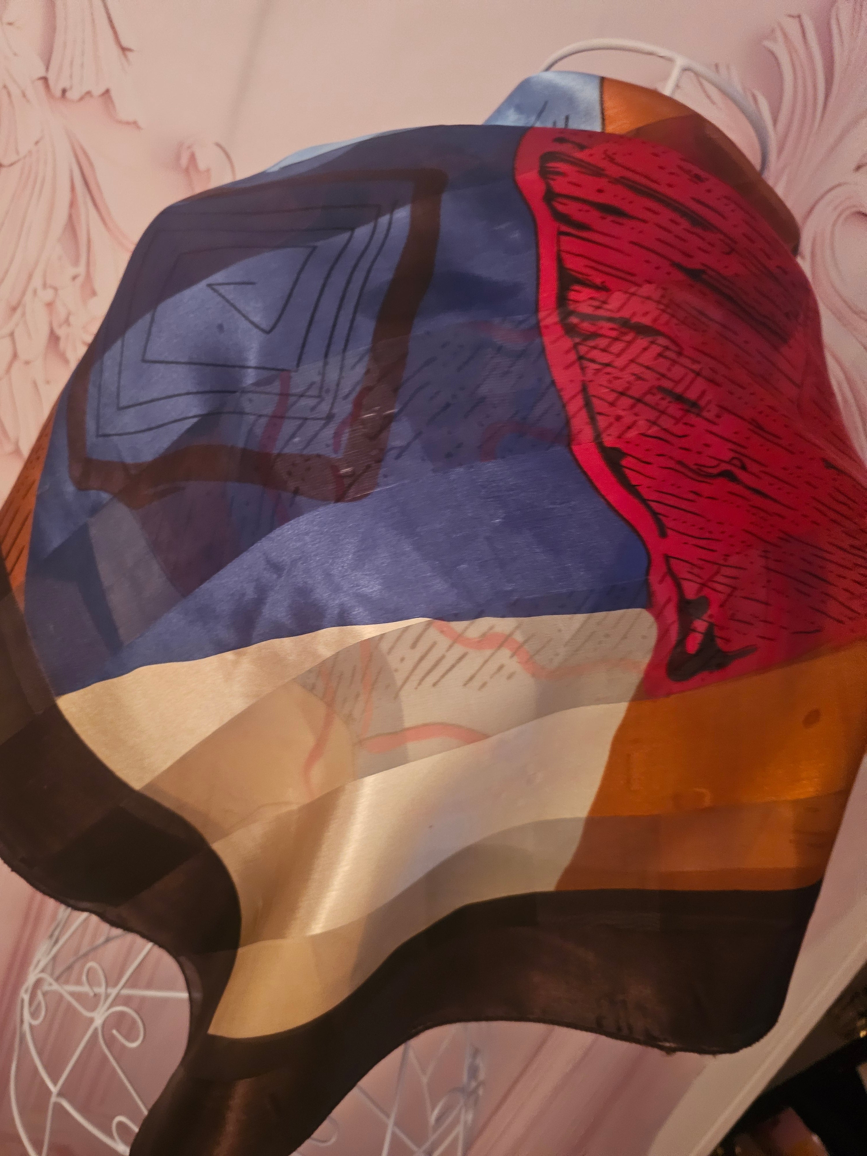 Ladies Large Multi Coloured Silk Blend Head or Neck Scarf