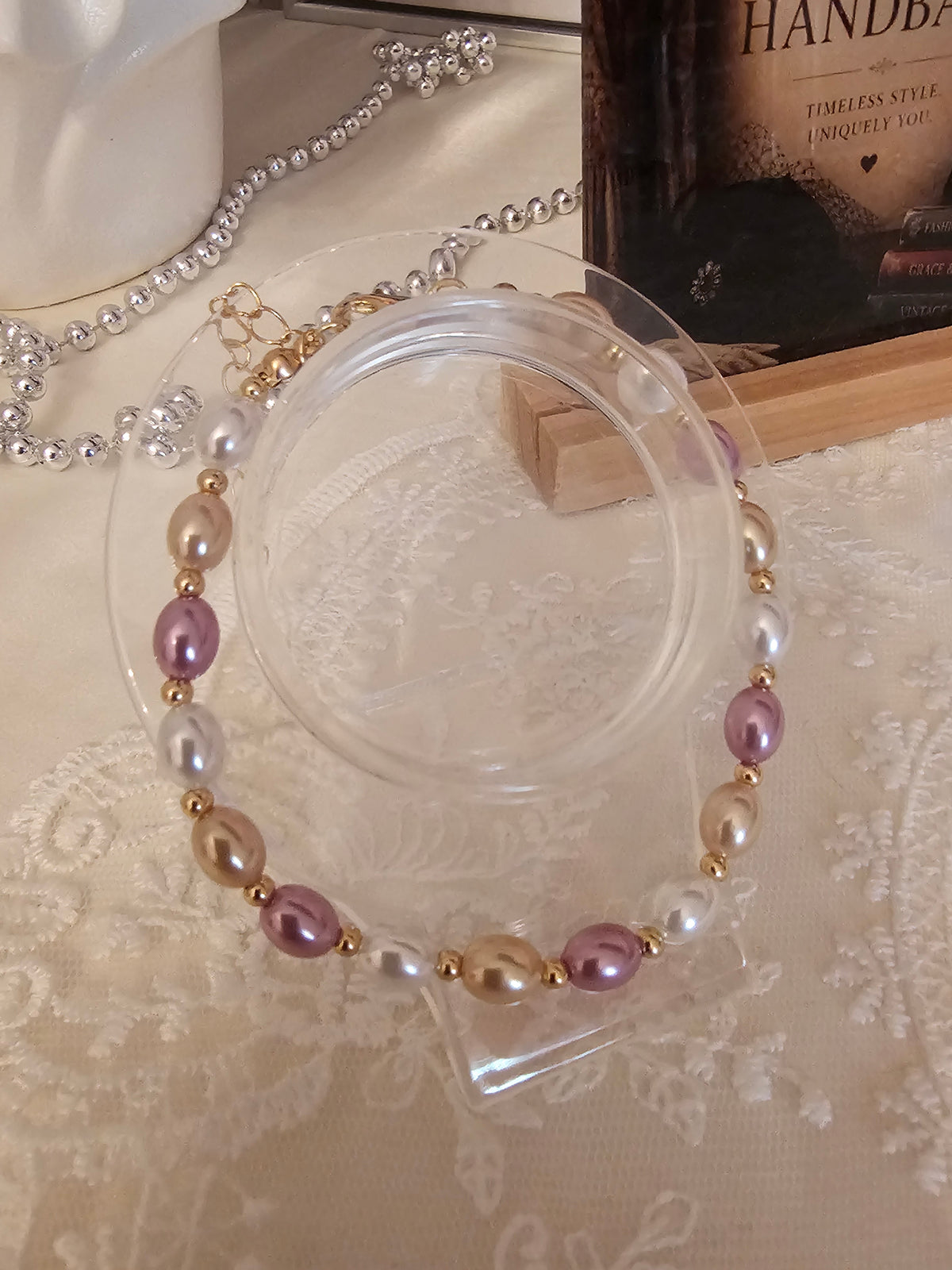 Ladies Pink & White Pearl Bracelet