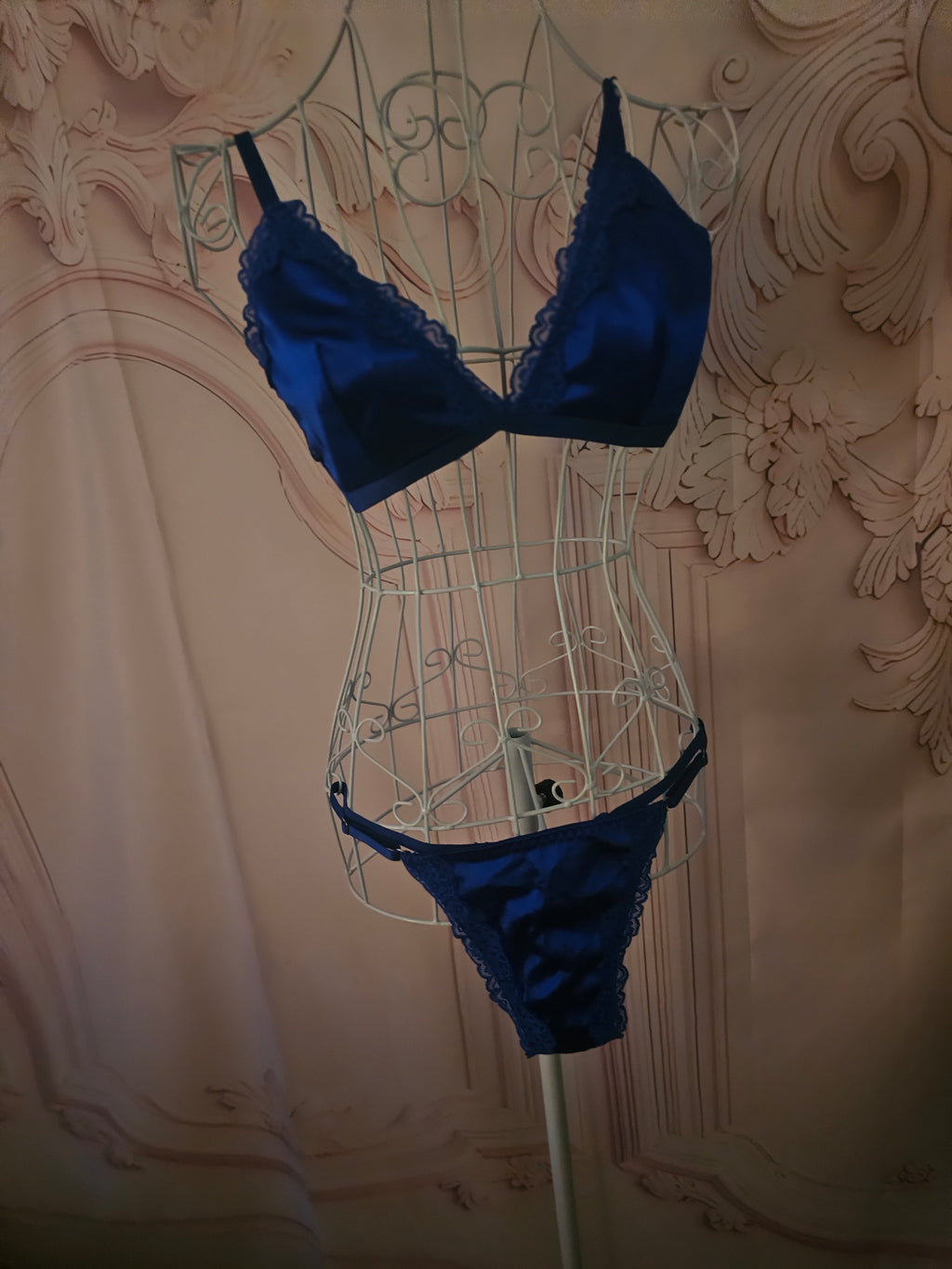 Ladies Royal Blue Satin Underwear Set