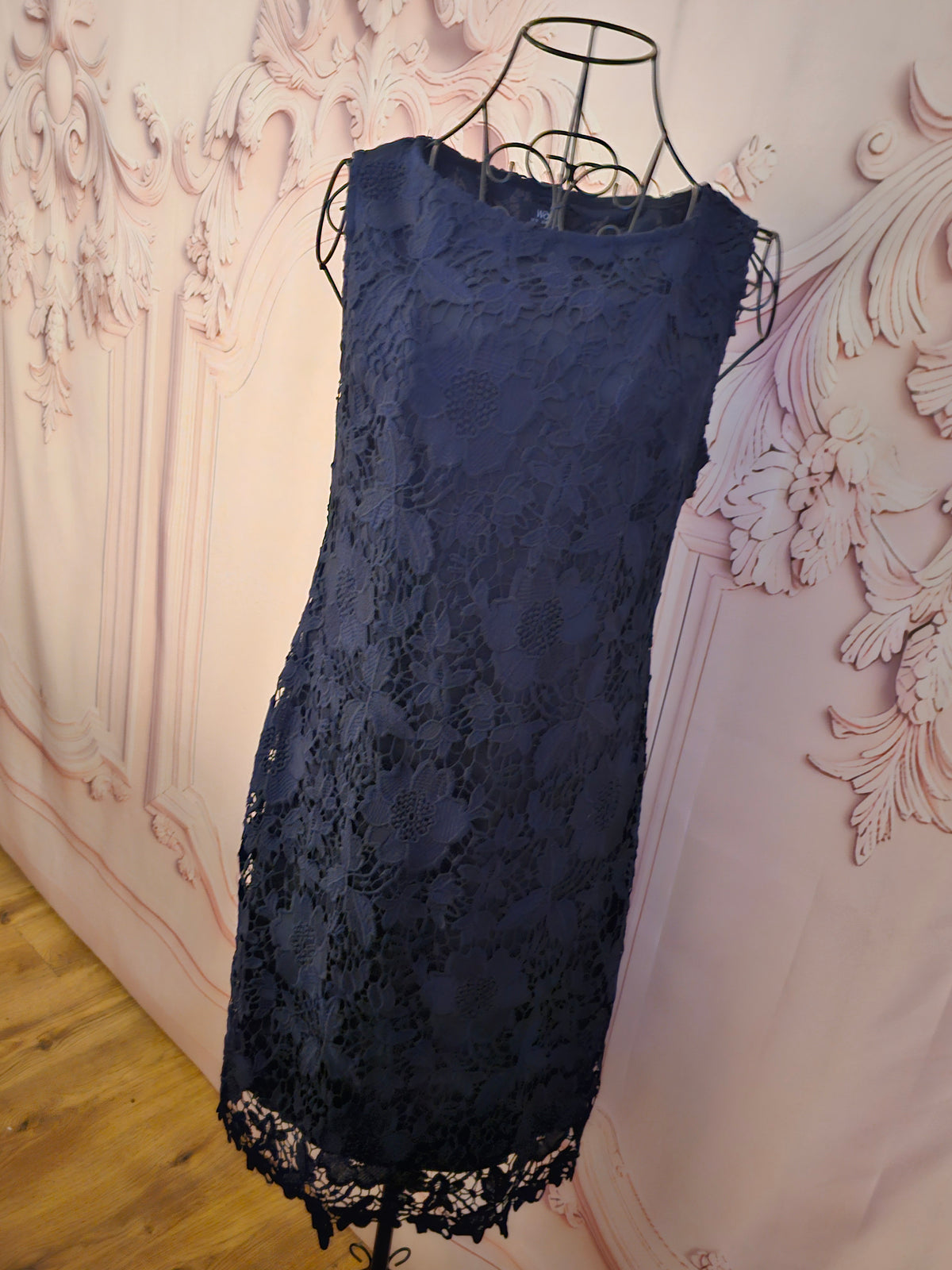 Ladies Navy Blue Wallis Lacy Evening Dress