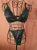 Ladies Bottle Green Satin Underwear Set