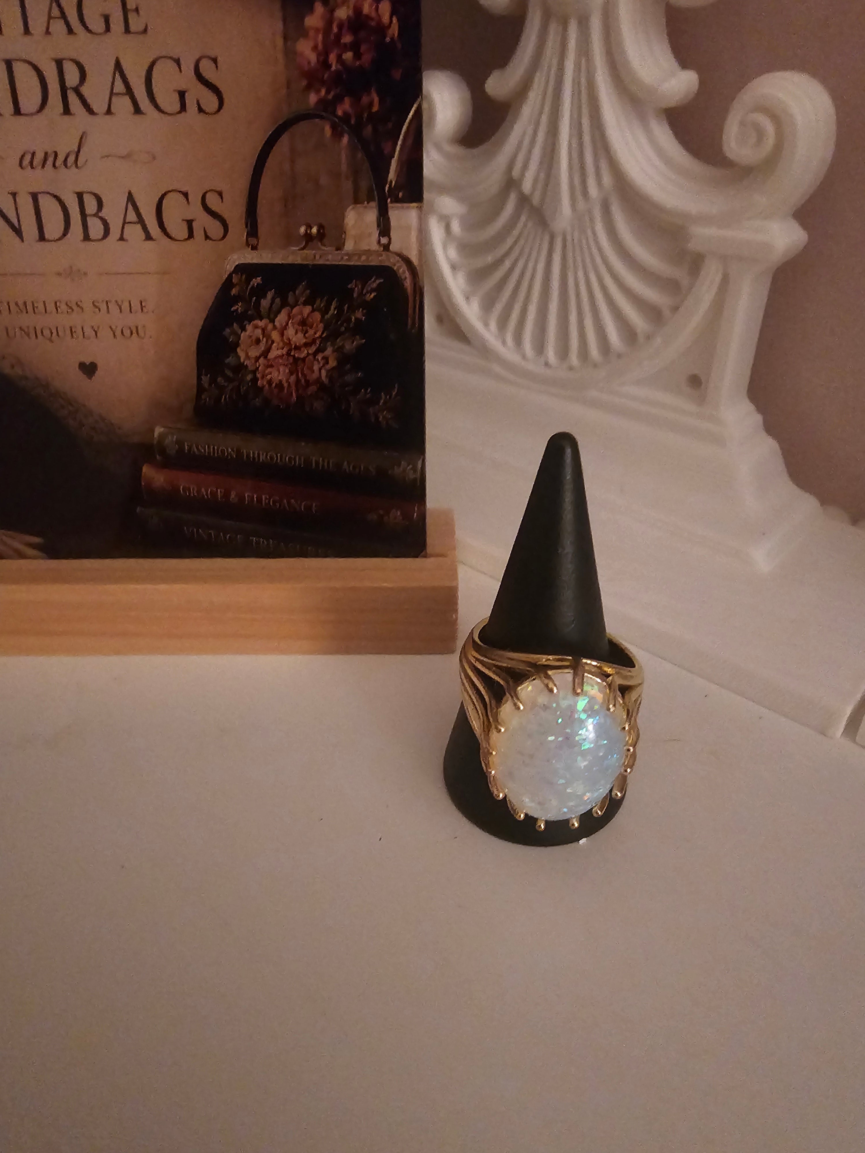 Ladies Gold with Large Opal Stone Setting Dress Ring