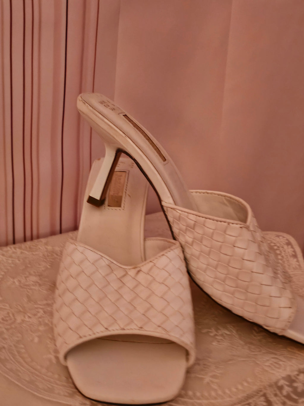 White Woven Style Kitten Heels