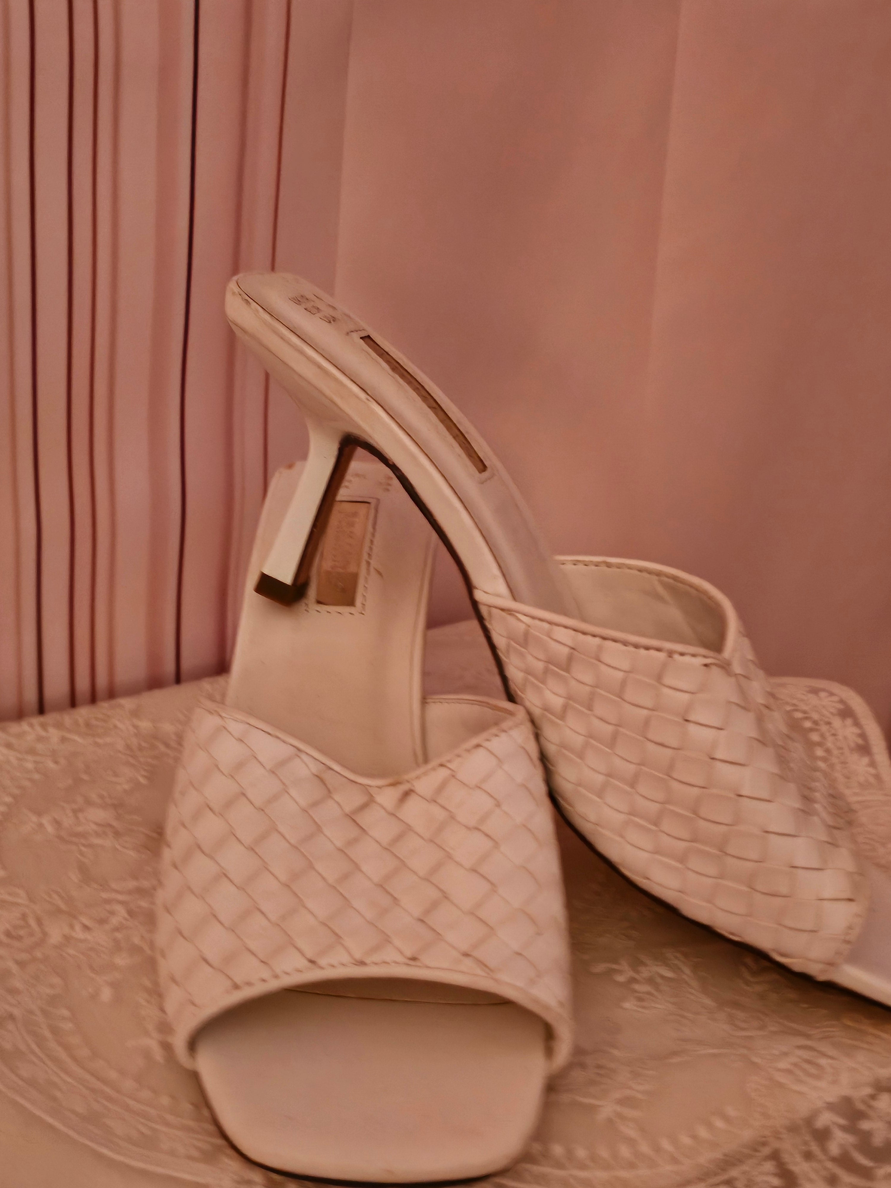 White Woven Style Kitten Heels