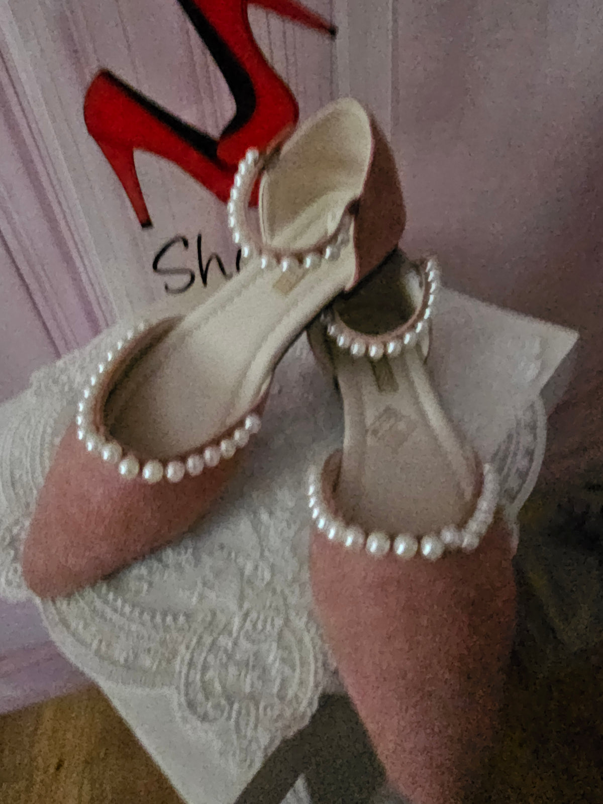Ladies Dusky Pink Flats with Pearls Design