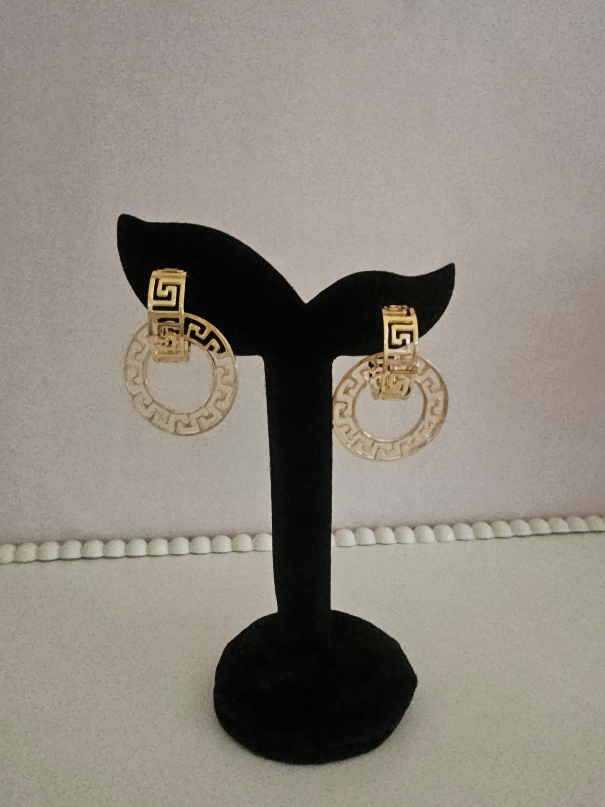 Ladies Greek Key Double Hoop Earrings