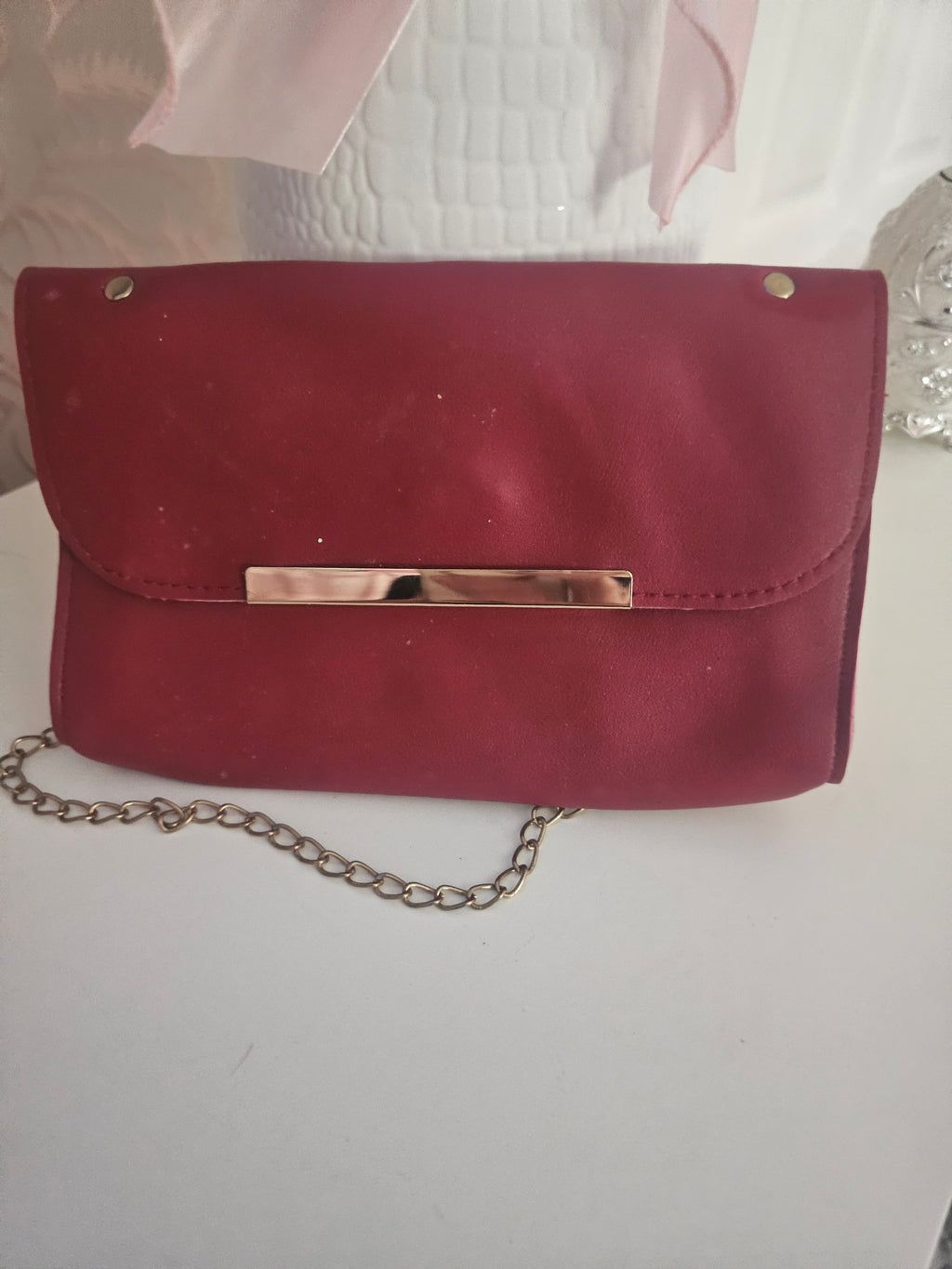 Ladies red small clutch bag with detachable chain strap