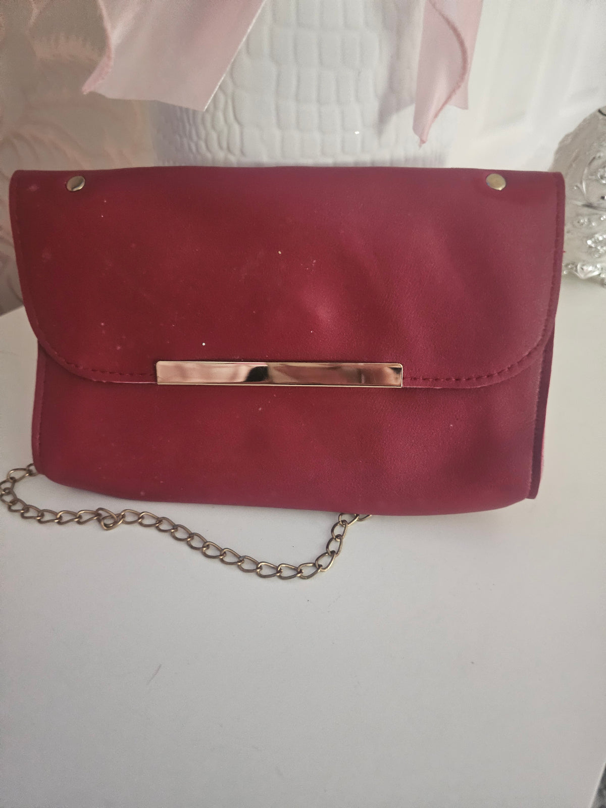 Ladies red small clutch bag with detachable chain strap
