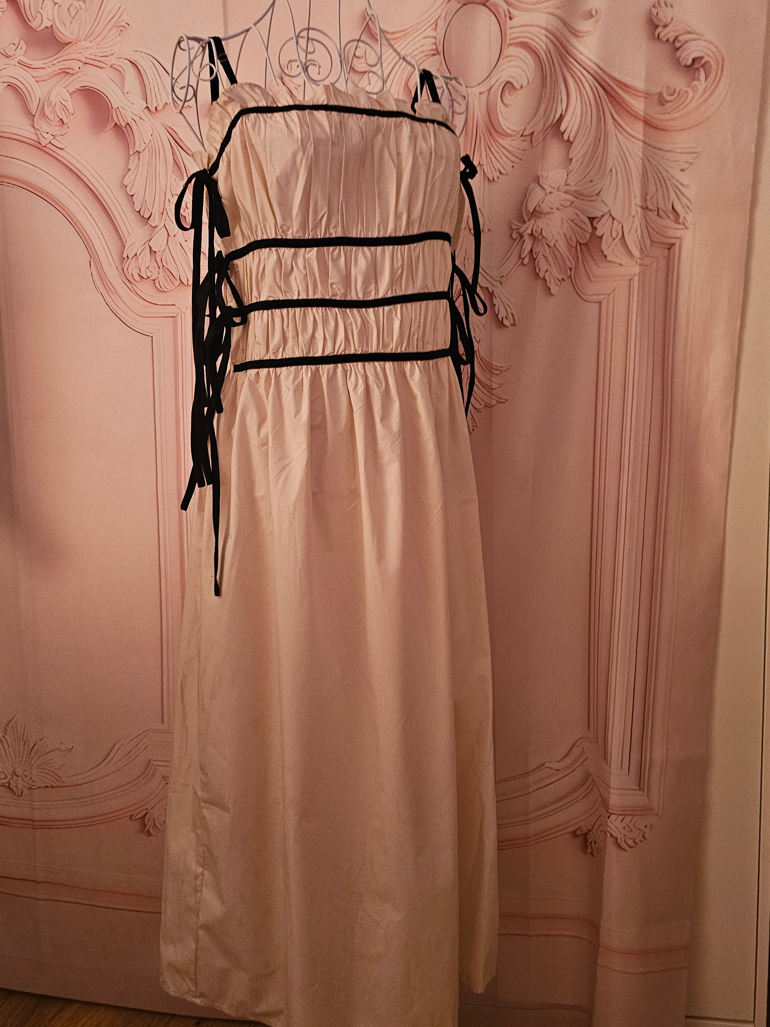Ladies Boohoo Cream & Black Cotton Maxi Dress
