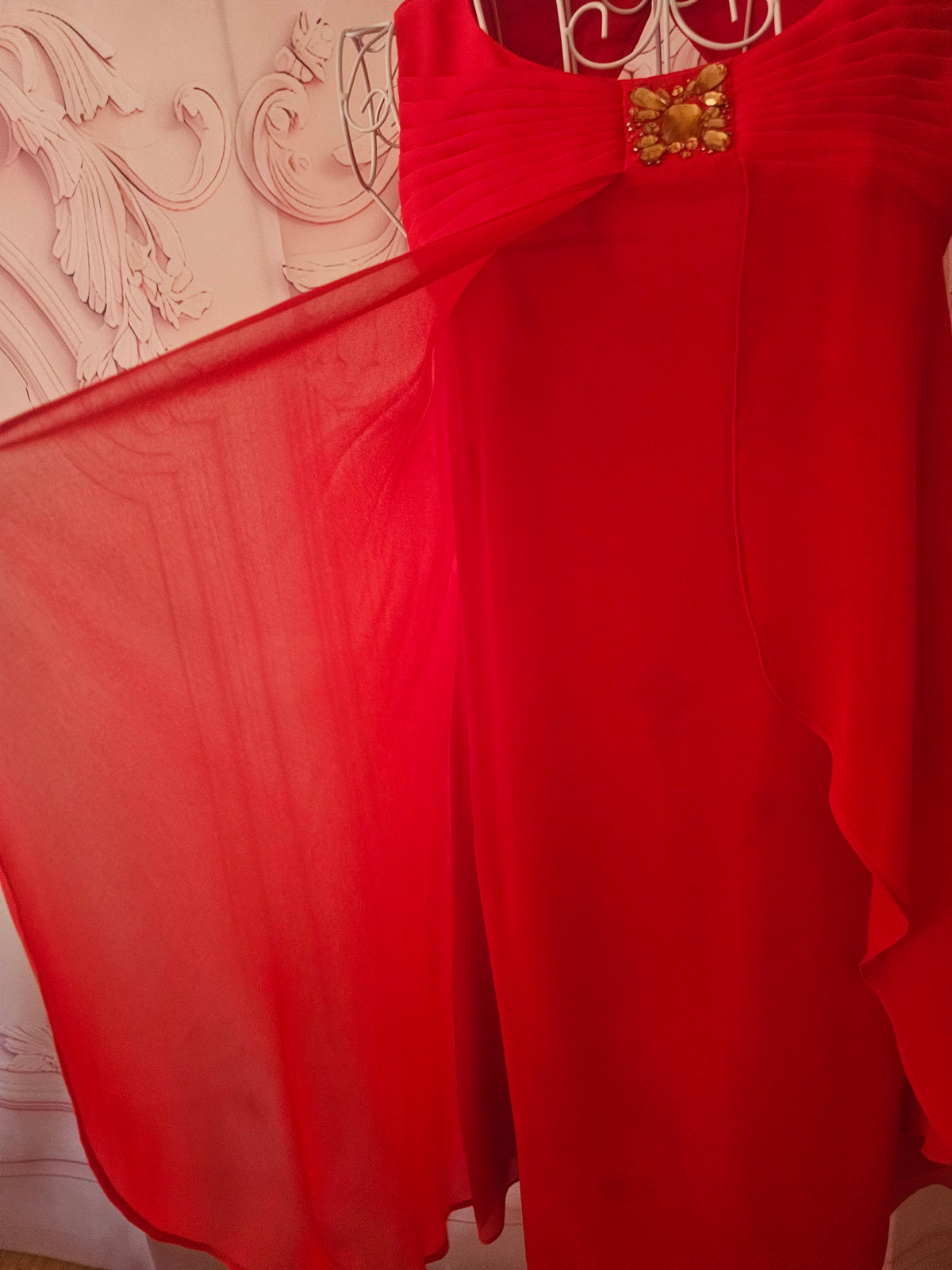 Ladies Red Monsoon Chiffon Evening Dress
