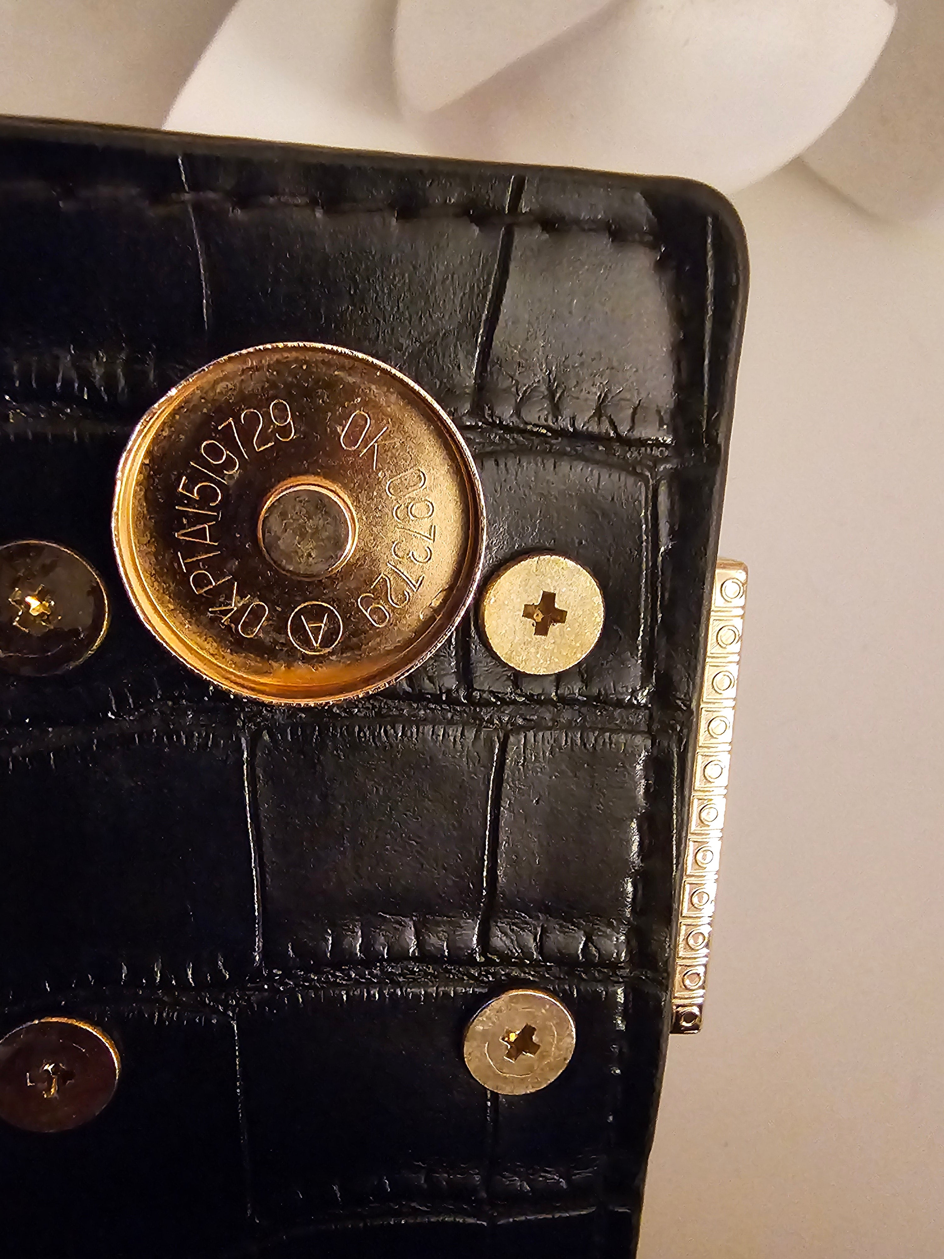 Vintage Black Croc-Effect Evening Bag — Gold Buckle Clasp
