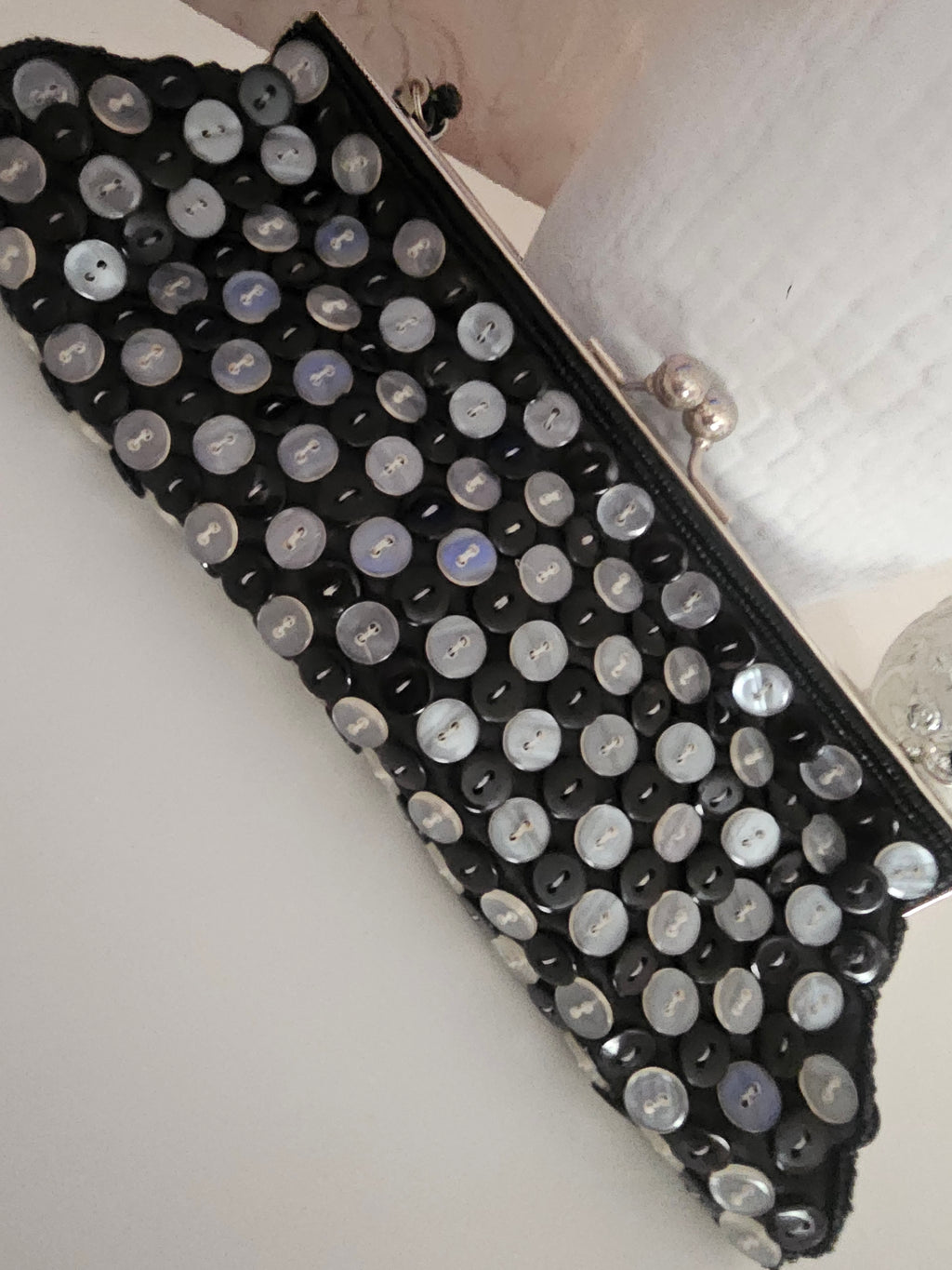 Ladies Black beaded & button detailed Shoulder strap bag
