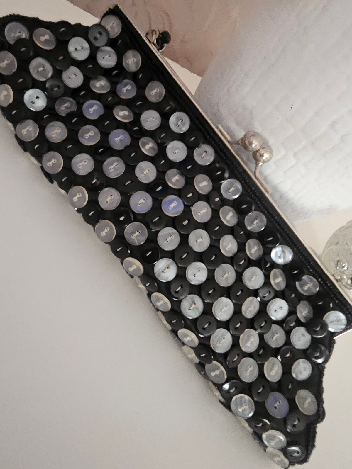Ladies Black beaded & button detailed Shoulder strap bag
