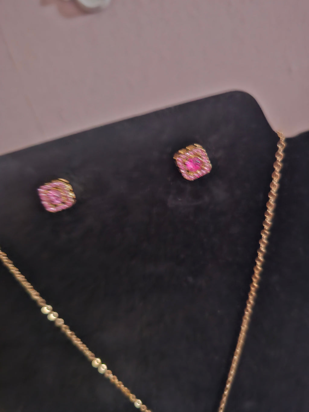 Ladies Pink Square Diamonte Jewellery Set