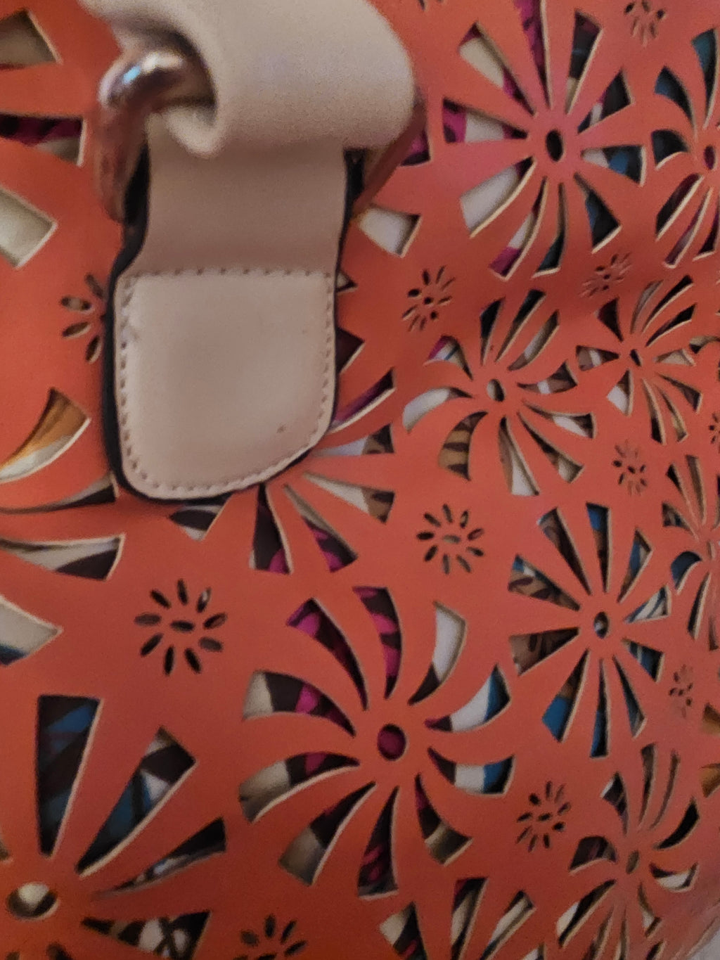 Ladies Leather Orange & Cream unusual Handbag