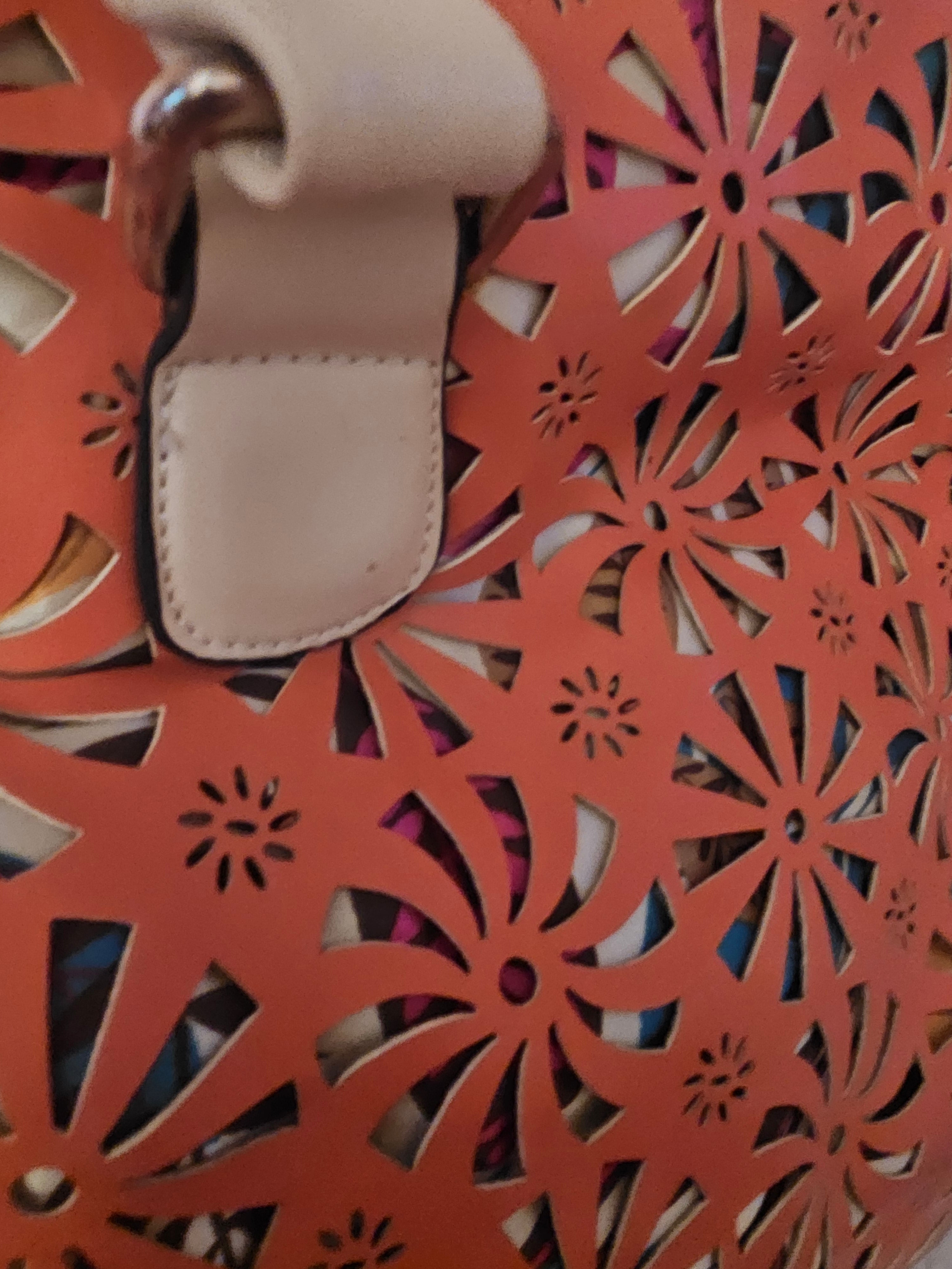Ladies Leather Orange & Cream unusual Handbag