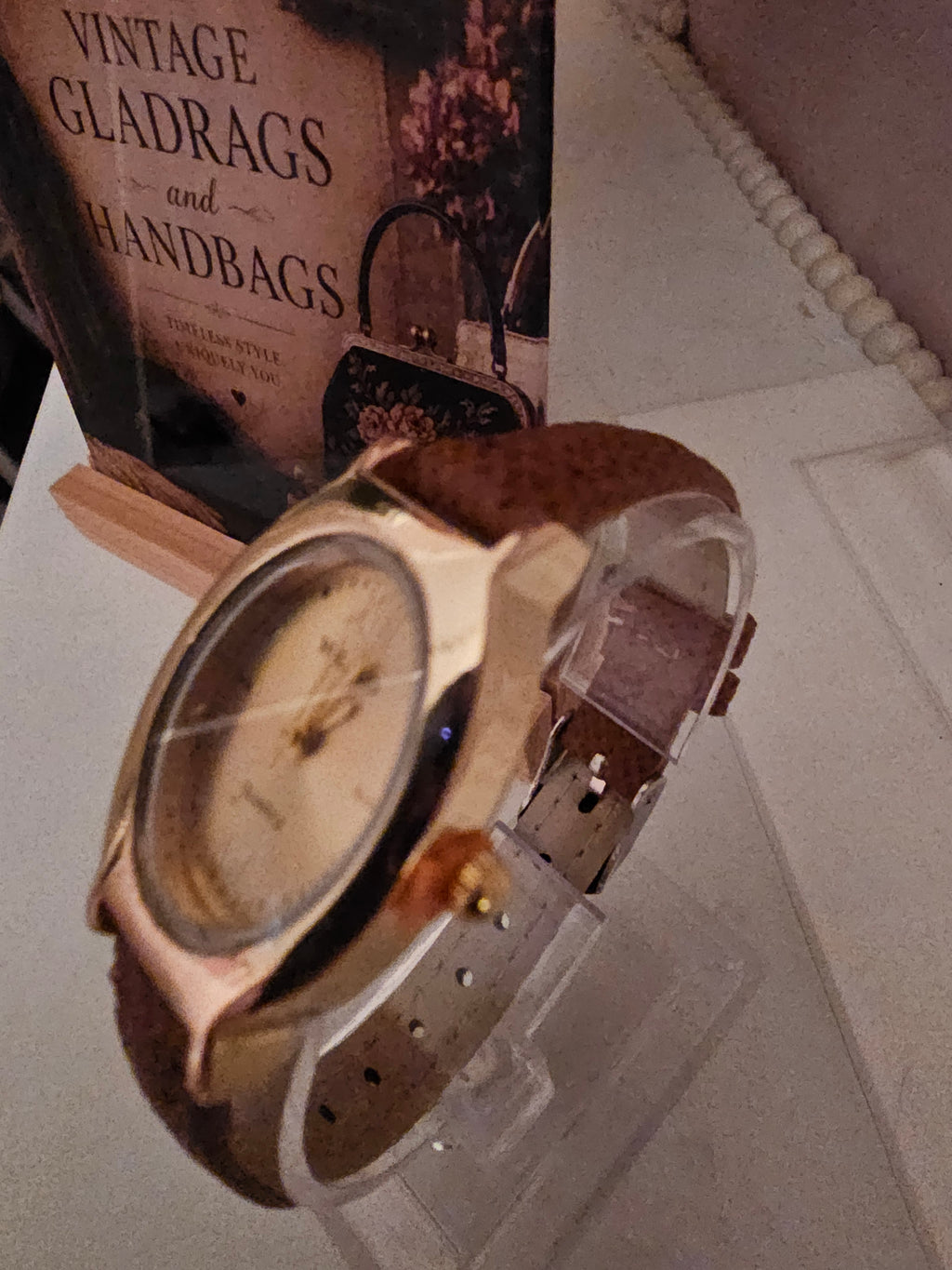Ladies Tan Strap with Gold Oval Faced Watch
