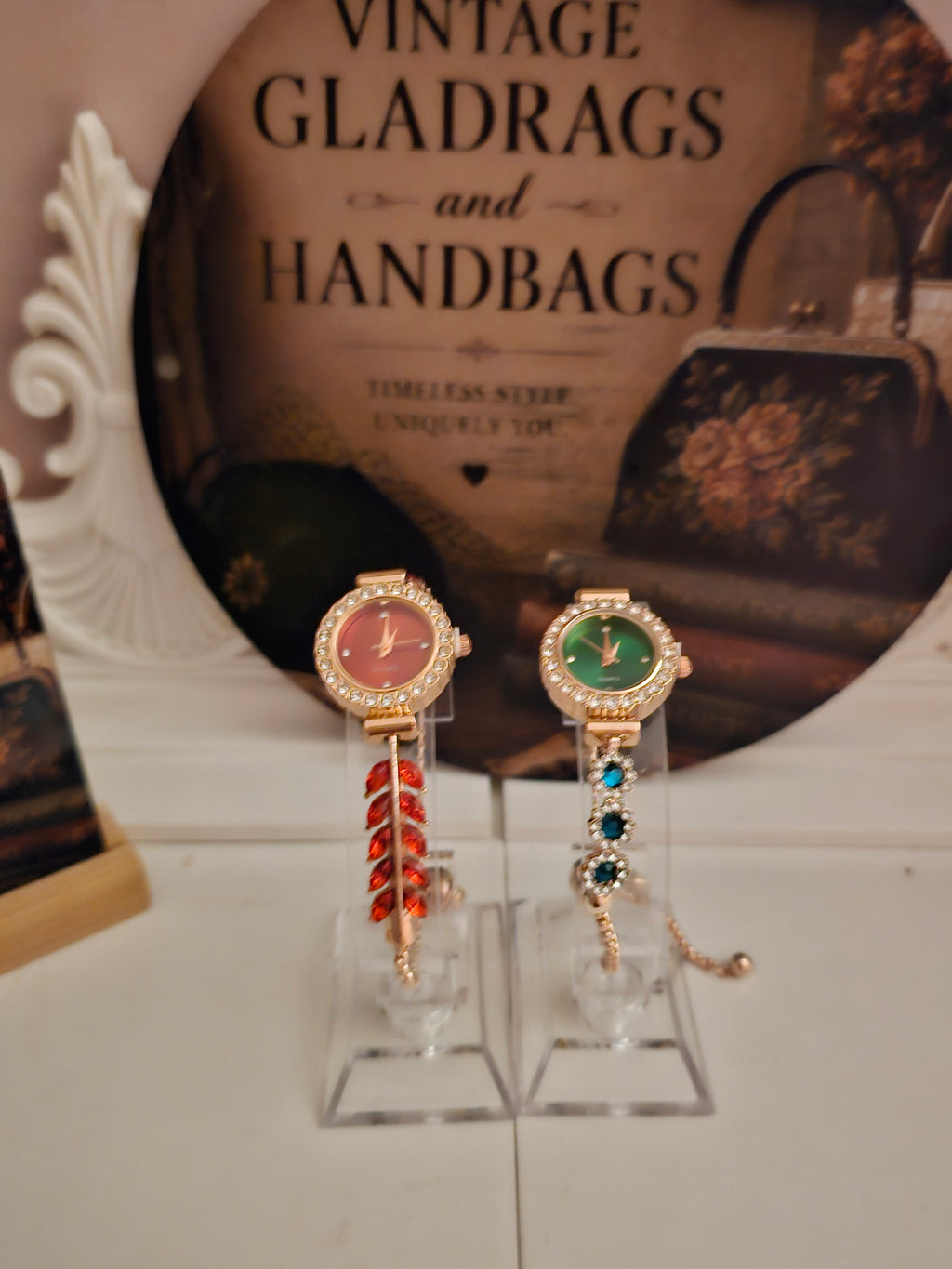 Ladies Diamonte Jewelled Watches with Chain Bracelet x2