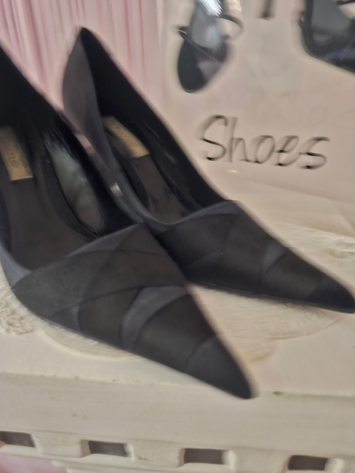 Ladies Black Satin Dune Pointed Toed Heels