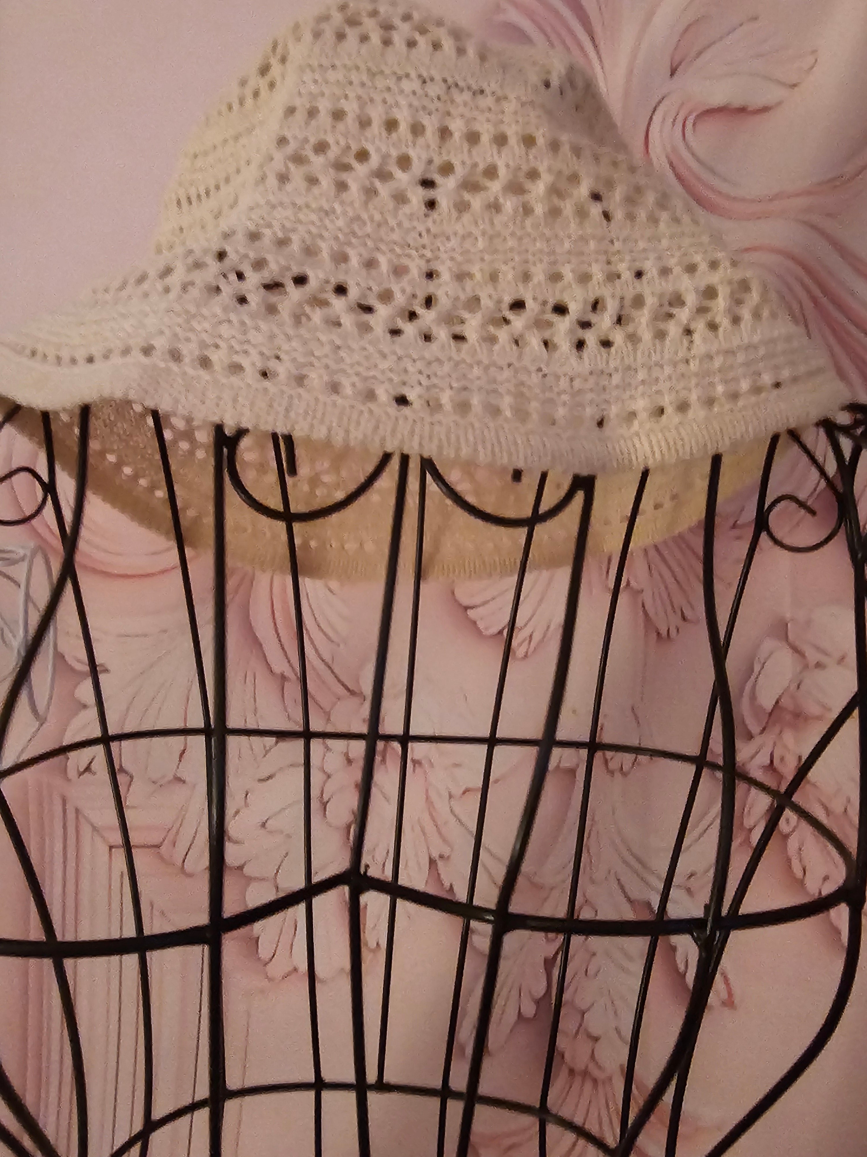 Ladies Cream Crochet Canvas Hat