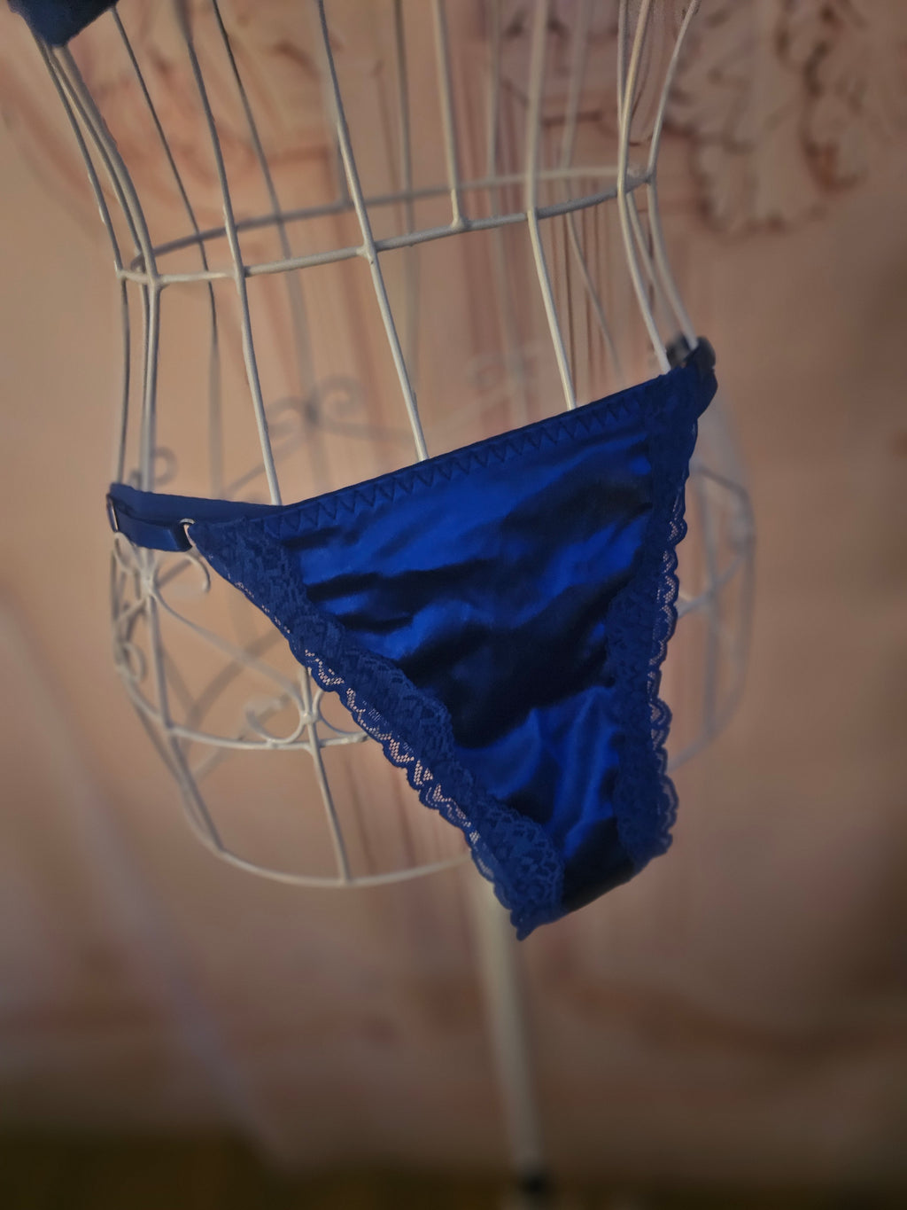 Ladies Royal Blue Satin Underwear Set