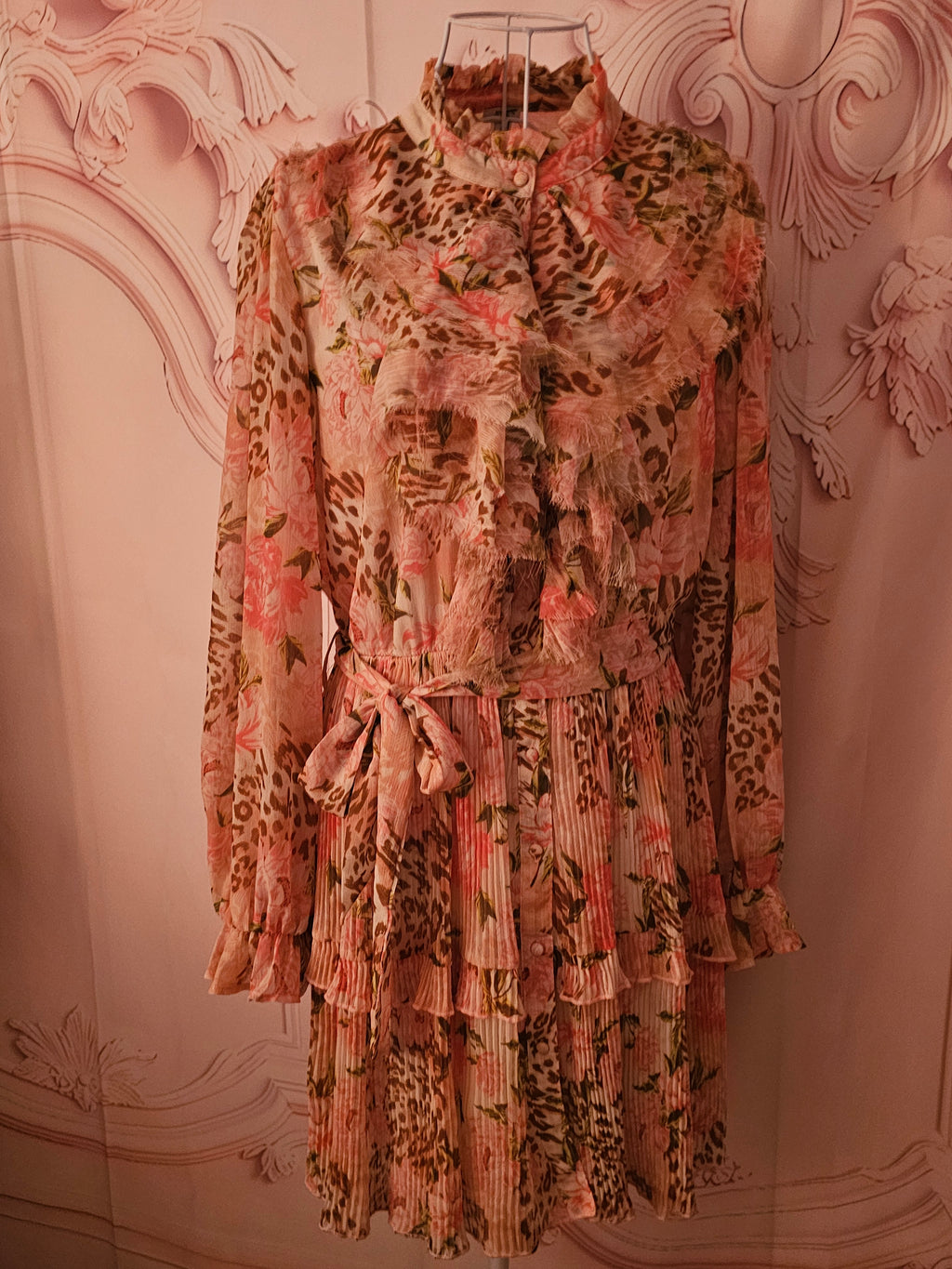 River Island Peach Floral Ra Ra Dress with Detachable Belt — Size 12