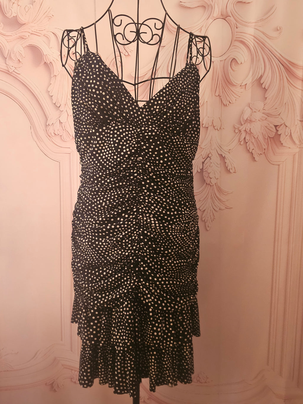 Ladies Jessica McClintock black and white Polka dot dress