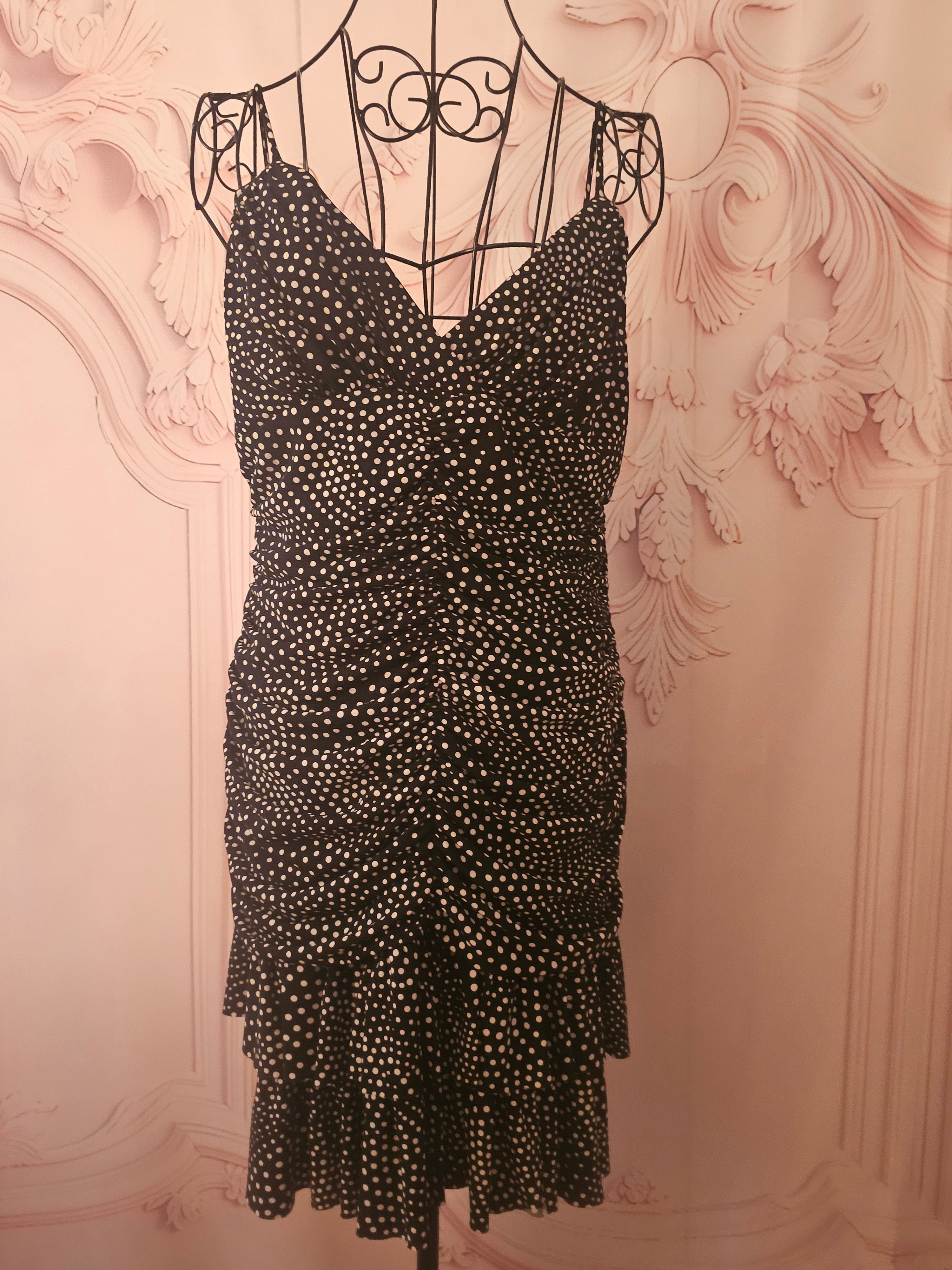 Ladies Jessica McClintock black and white Polka dot dress