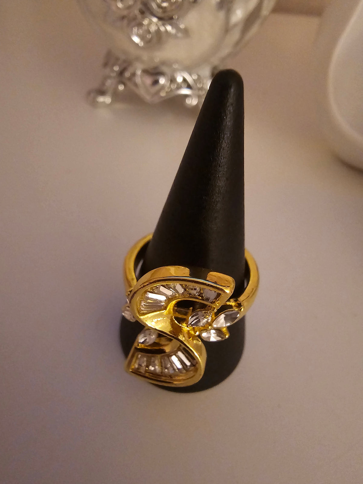 Ladies Yellow Gold with Diamond Swirl Design Dress Ring