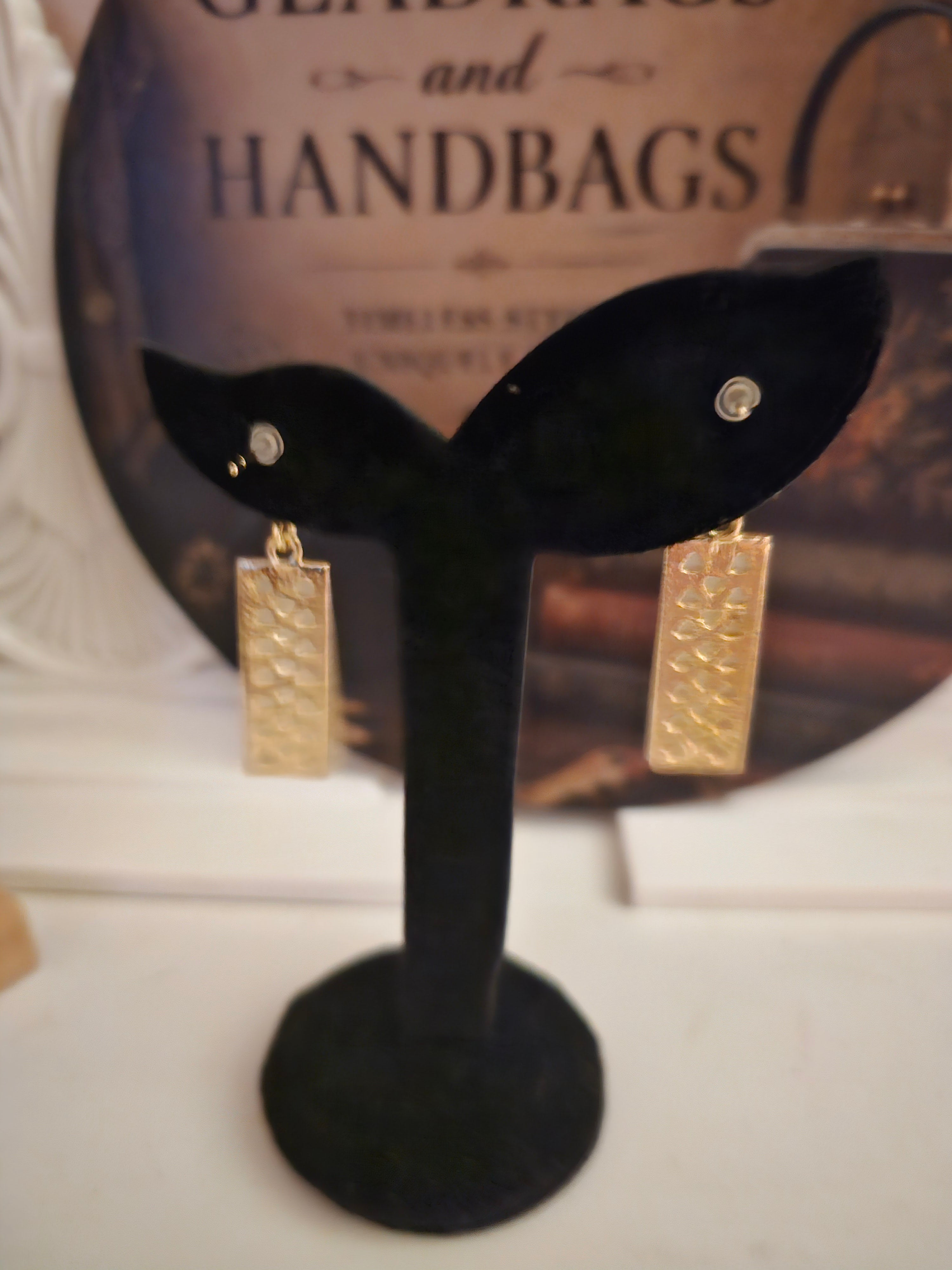 Ladies White Rectangle Droplet Design Earrings