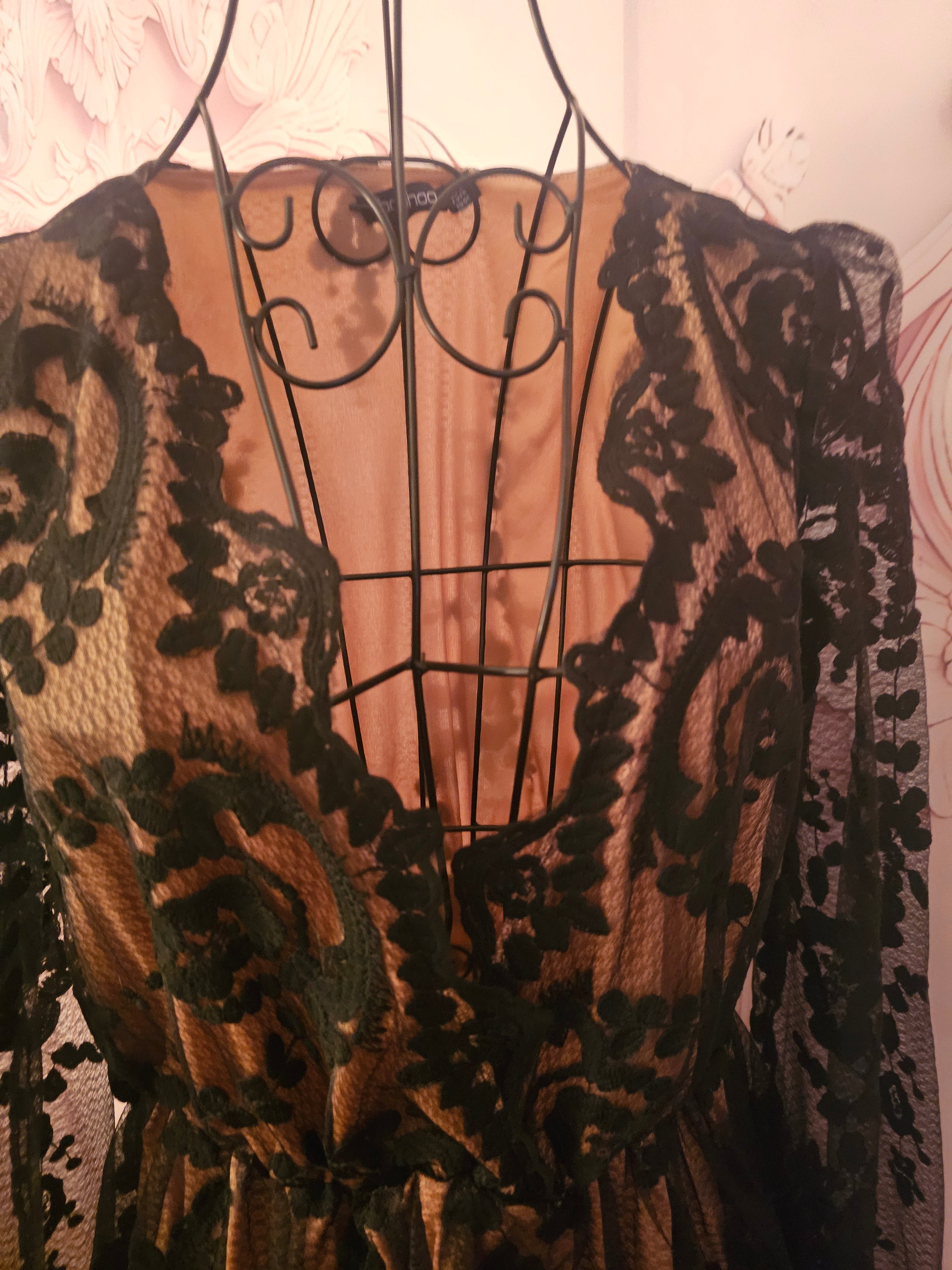 Ladies black lacy boohoo evening dress