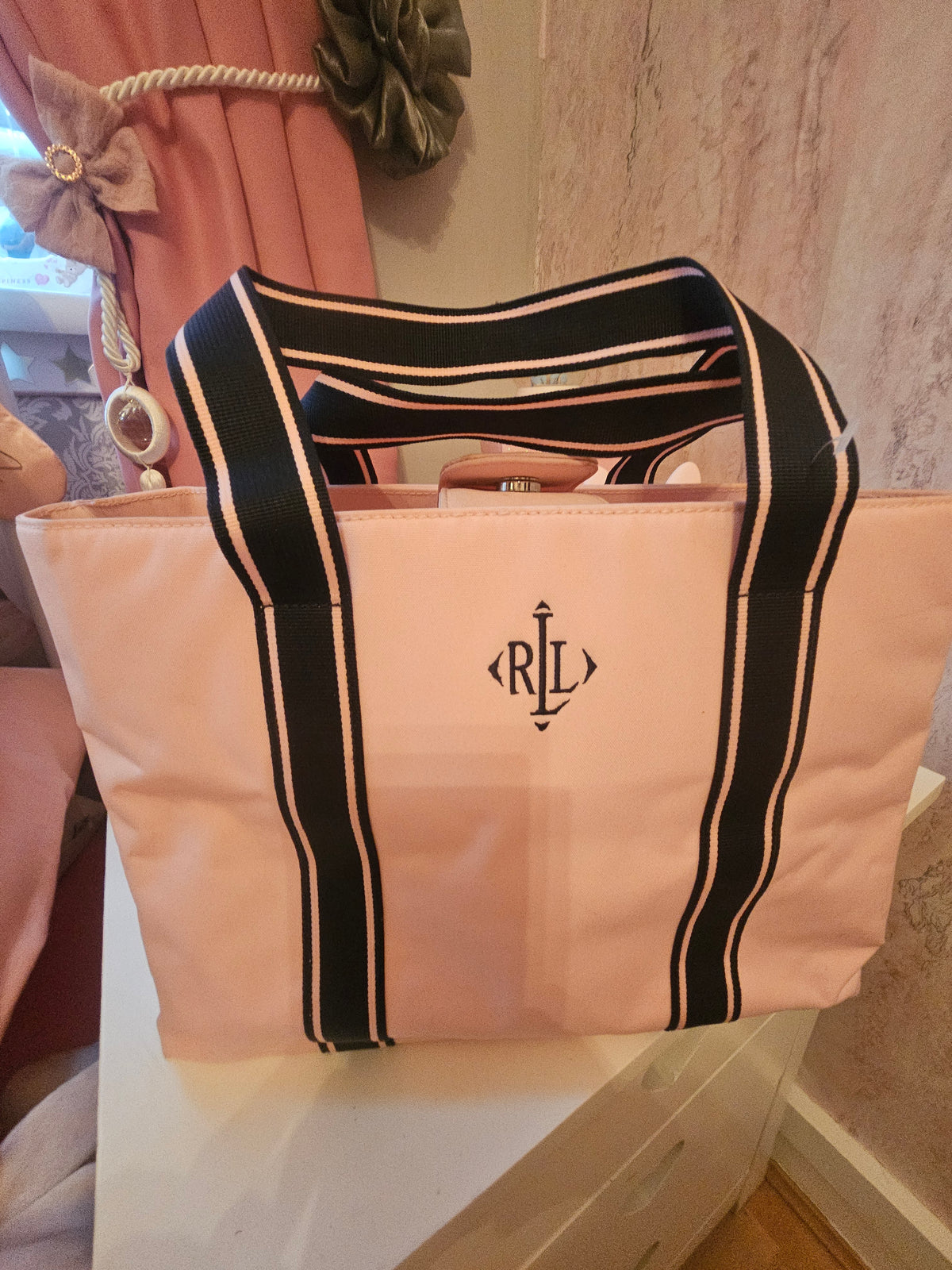 Ladies Ralph Lauren Navy Blue& Baby Pink Tote Bag