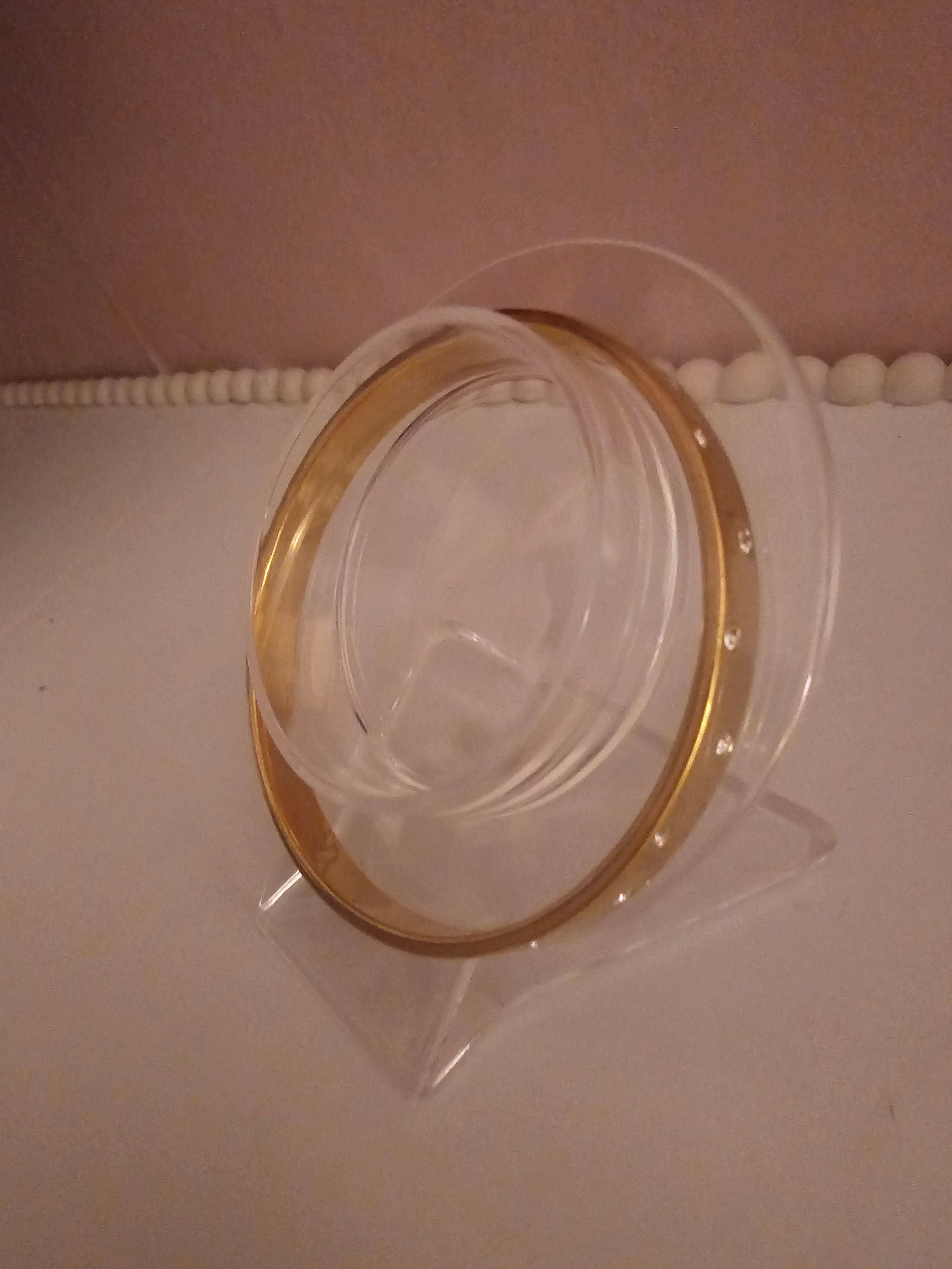 Ladies Small Gold Plated Solid Slip On Bangle with Diamond Design Studs
