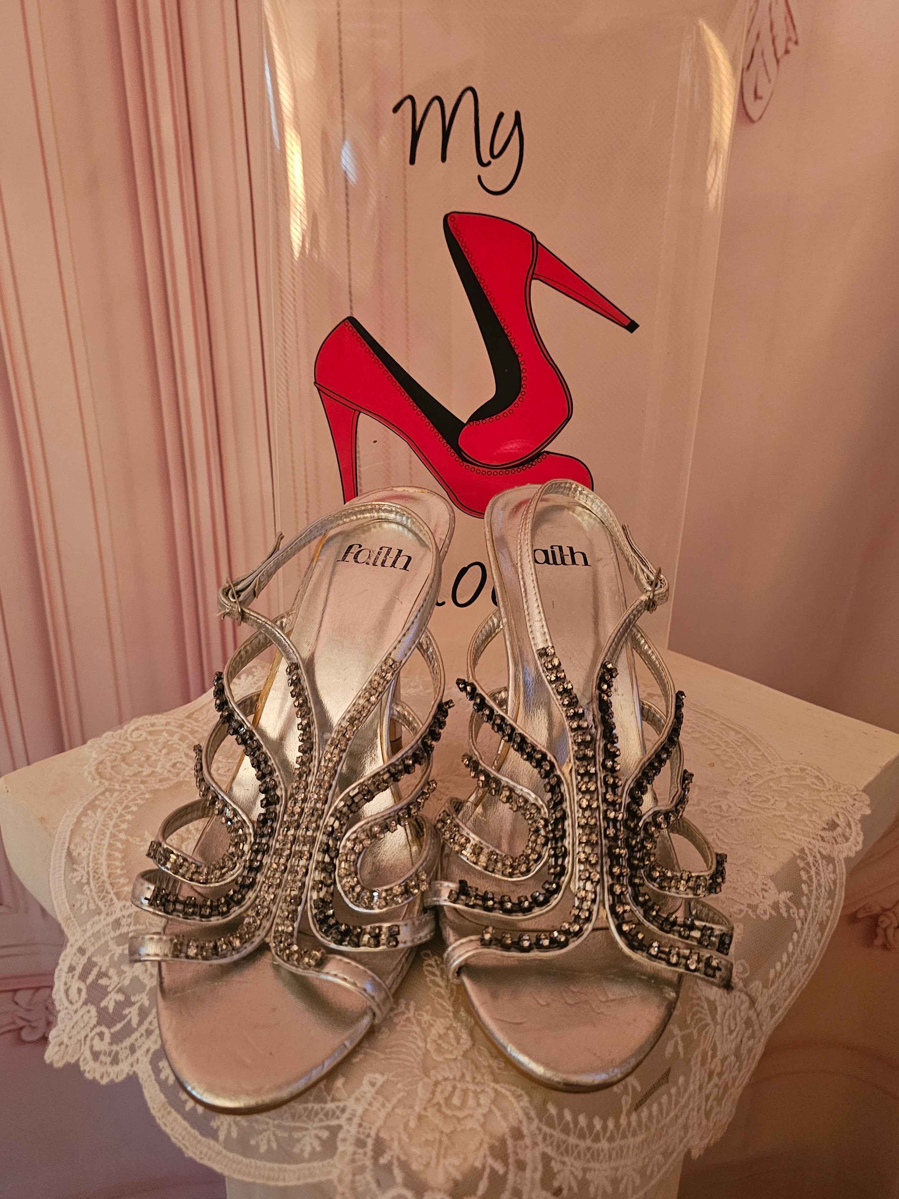 Ladies Silver Faith Glitzy Heels