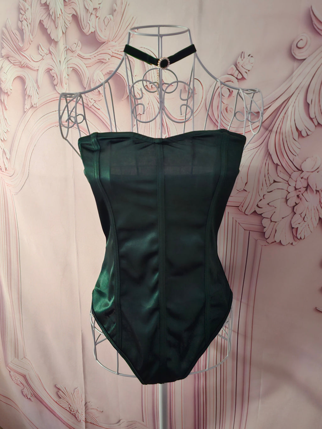 Ladies Dark Green Satin Classy Bodysuits x 2