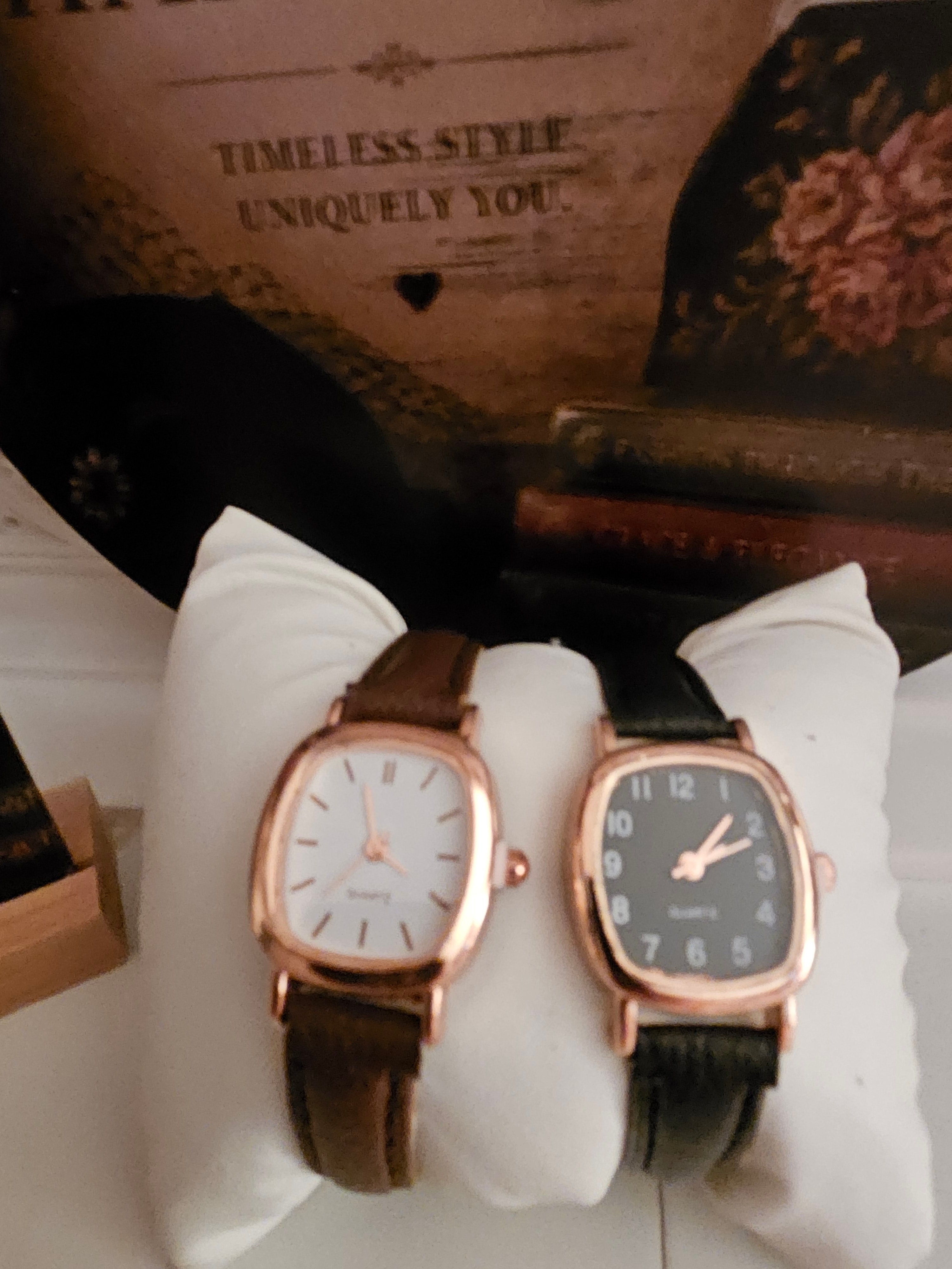 Ladies Gold Squared Face Watches 1 x brown 1 x black