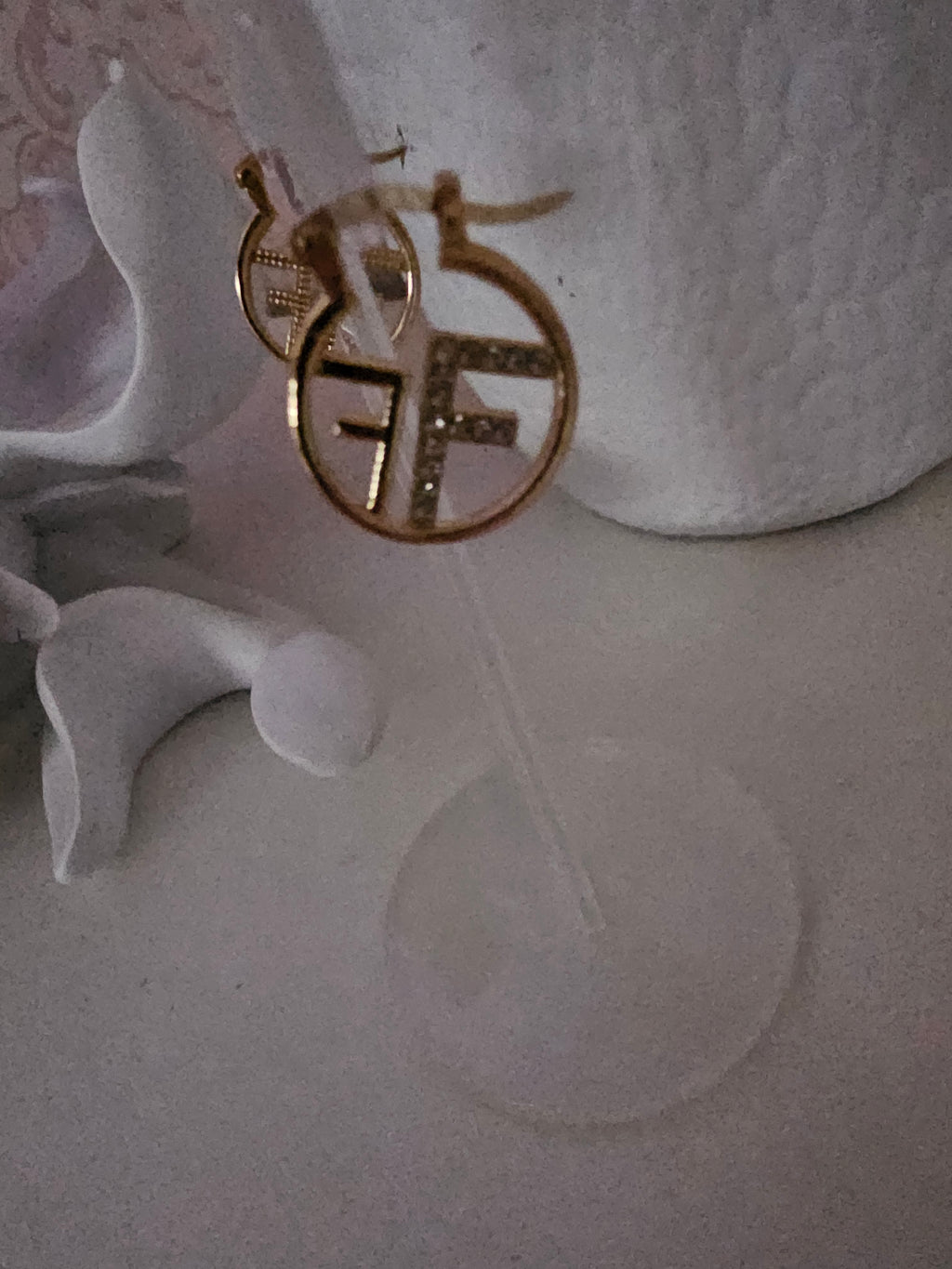 Ladies Gold & Diamonte Fendi Style Design Earrings