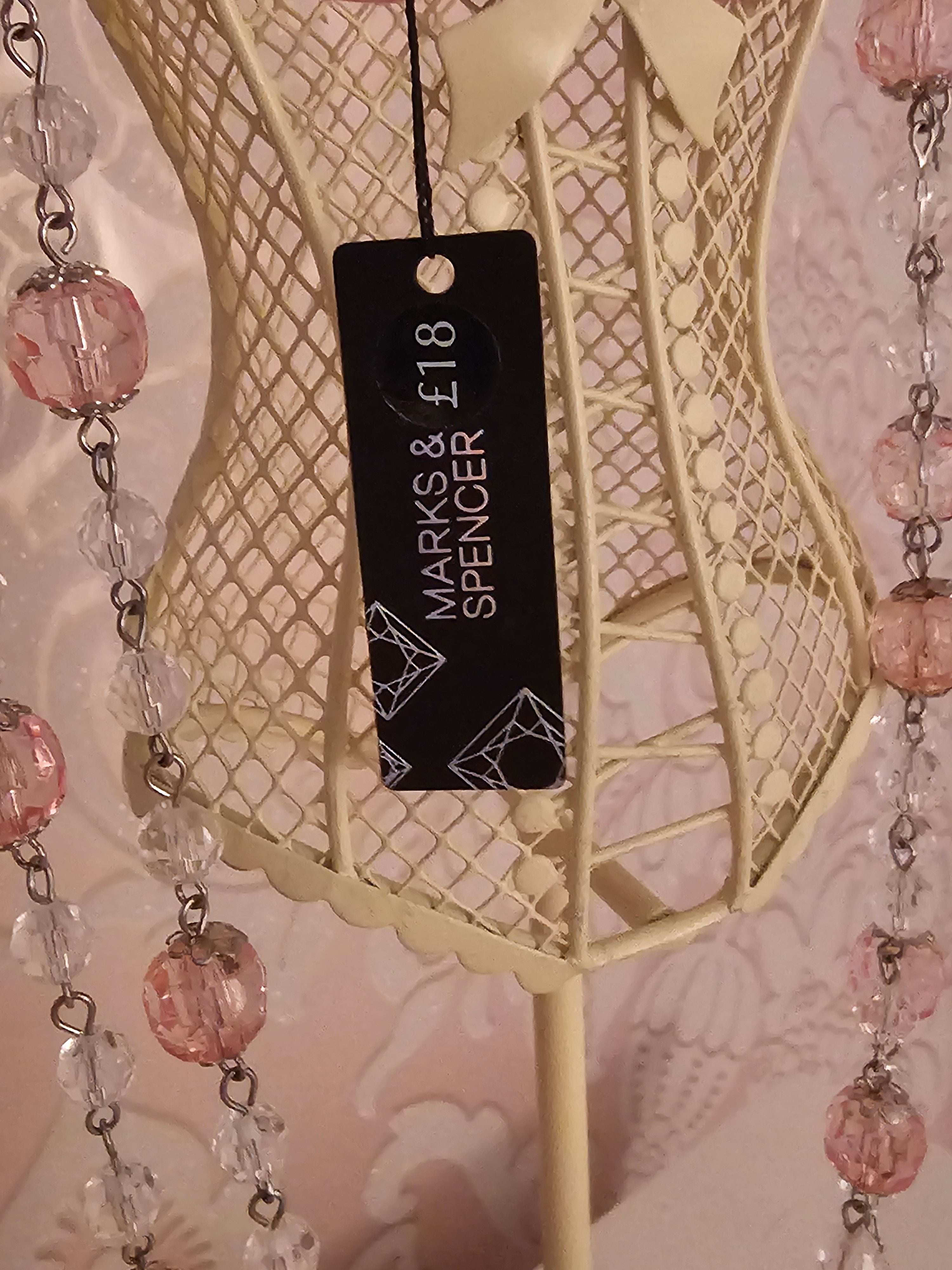 Ladies Marks & Spencer Jewellery Holder with Pink with Clear Beads Long Necklace
