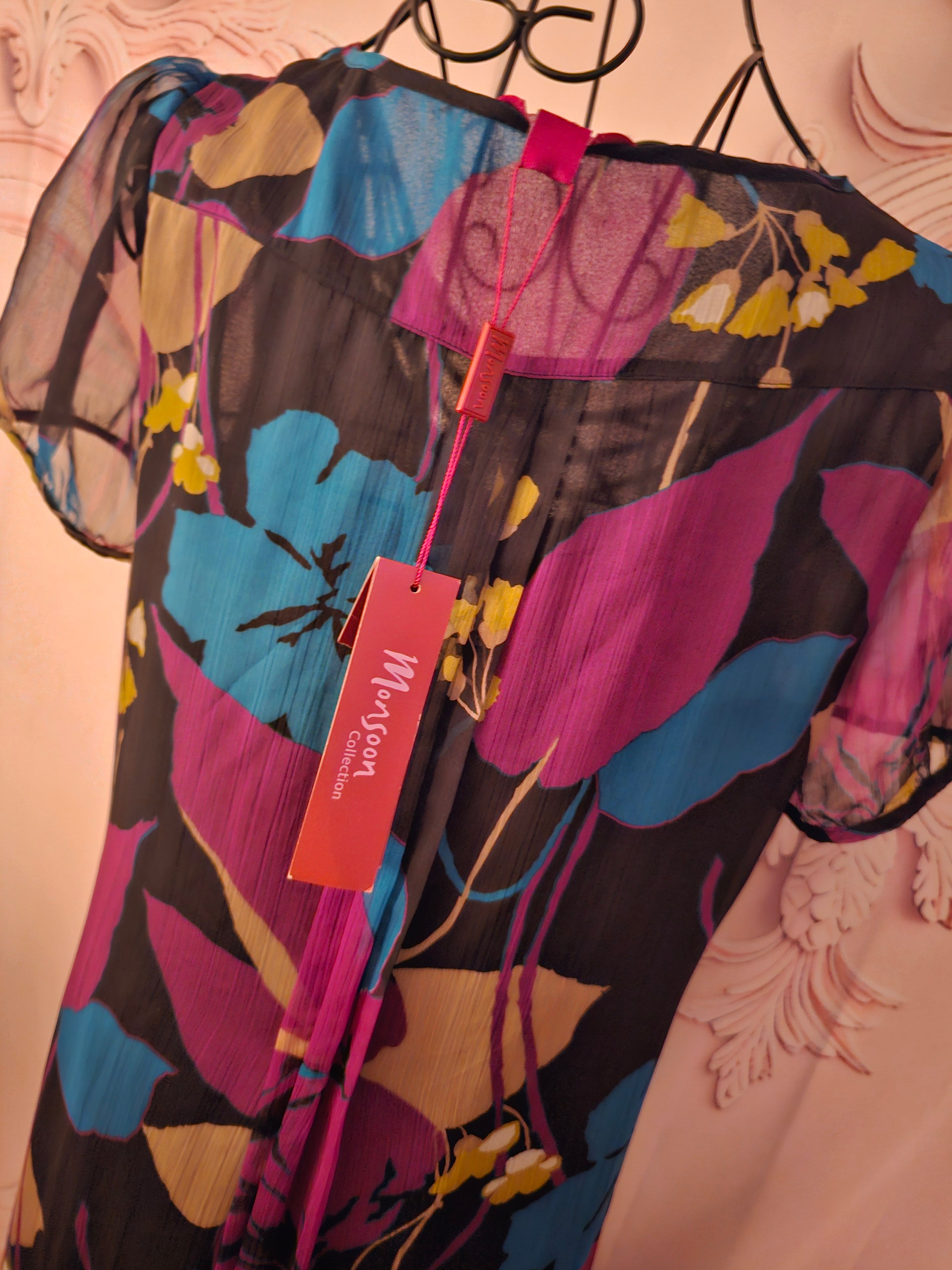 Ladies Monsoon Chiffon Lined Multi coloured print Dress