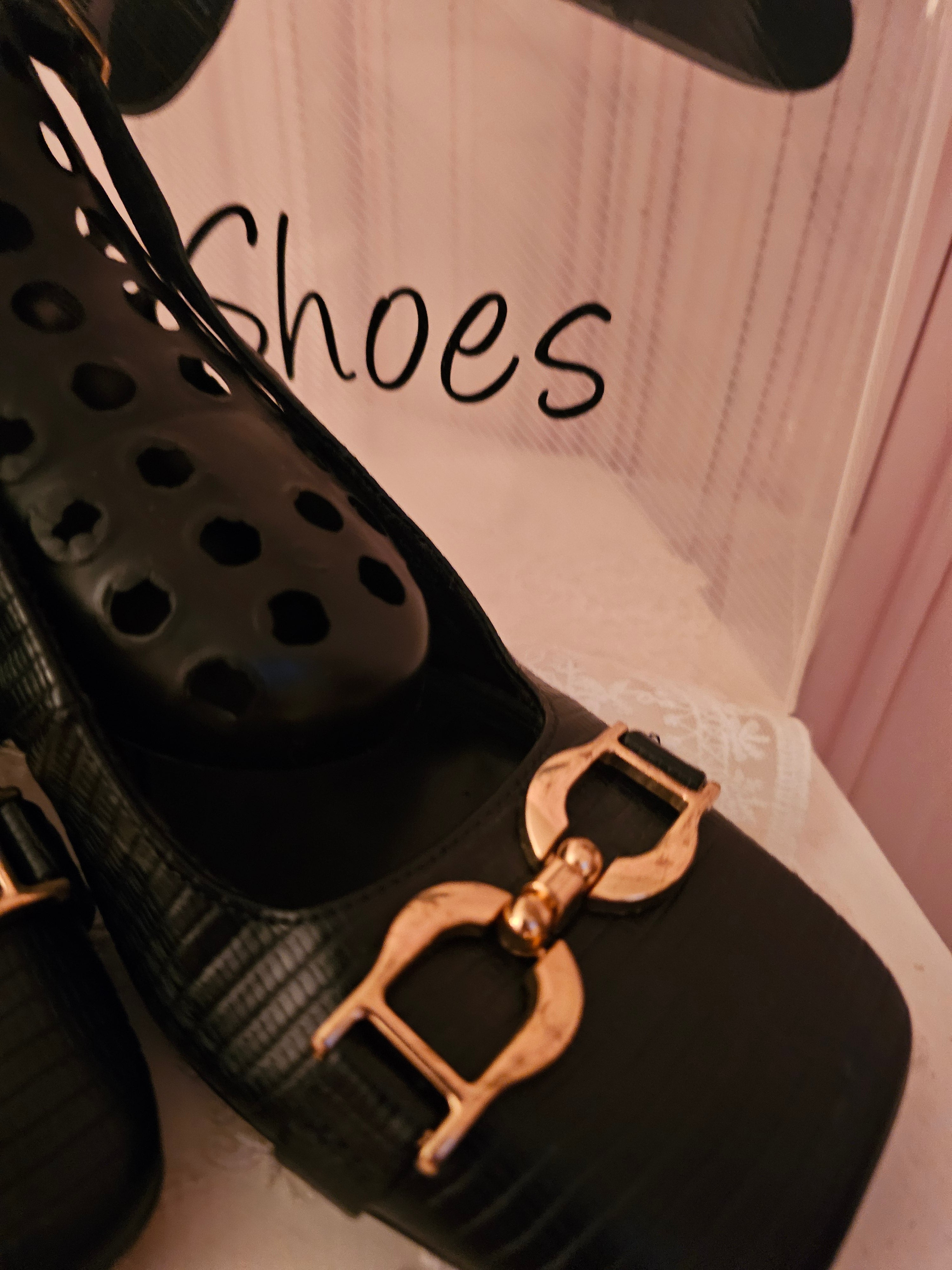 Ladies Black Patent Square Toes Block Heel Slingbacks