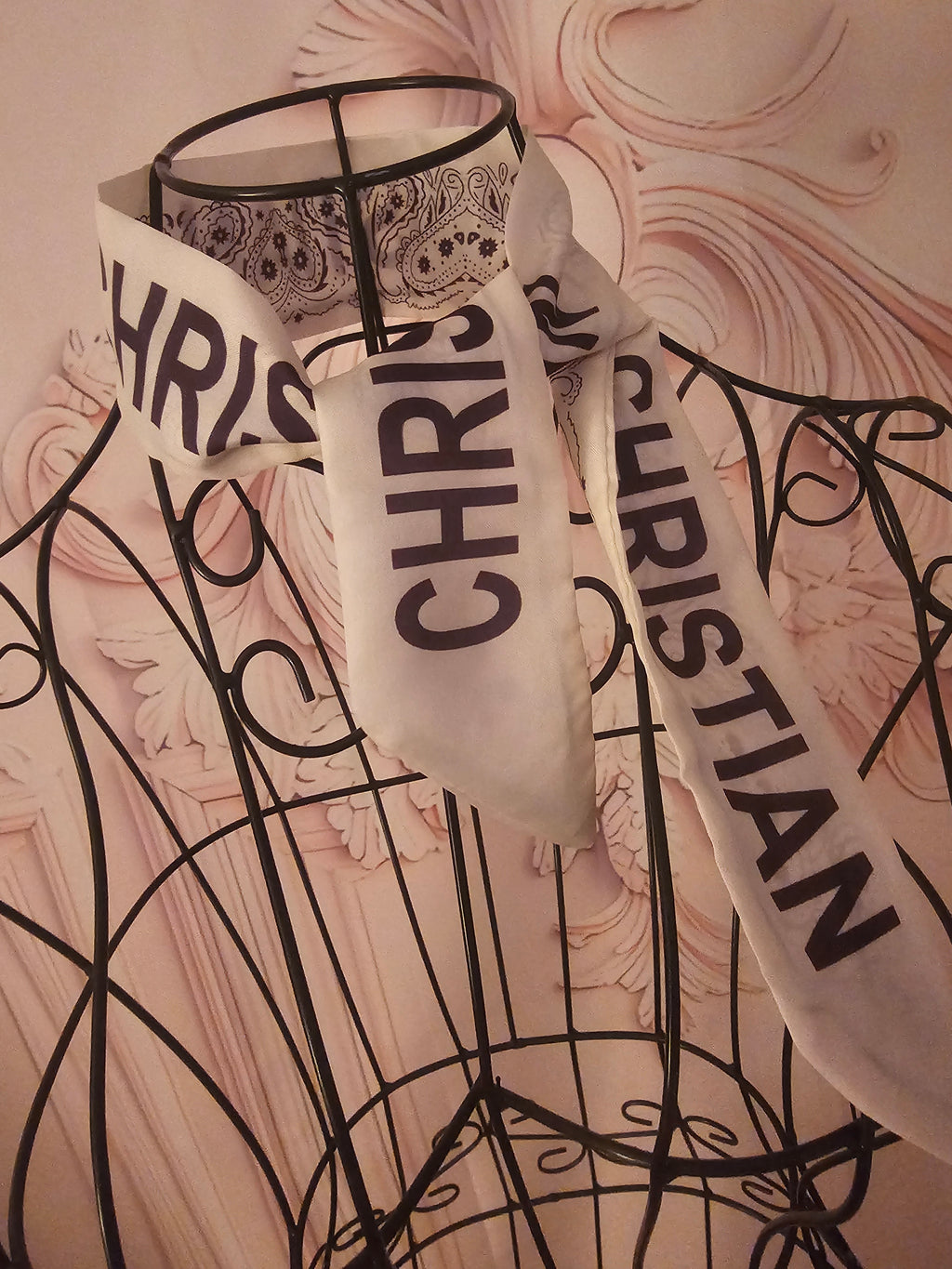 Ladies Christian Dior Design Neck Tie Scarfs 1 x Black 1 x White